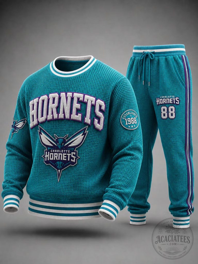 Charlotte Hornets Teal Blue Crewneck Sweatshirt and Jogger Pants Tracksuit