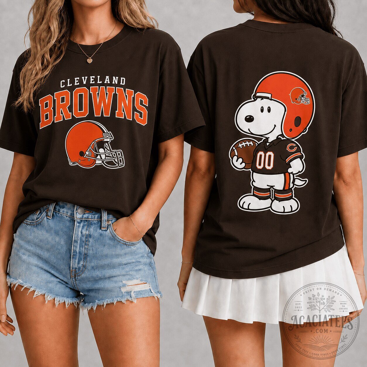 Snoopy Football Graphic T-Shirt for Cleveland Browns NFL Fans