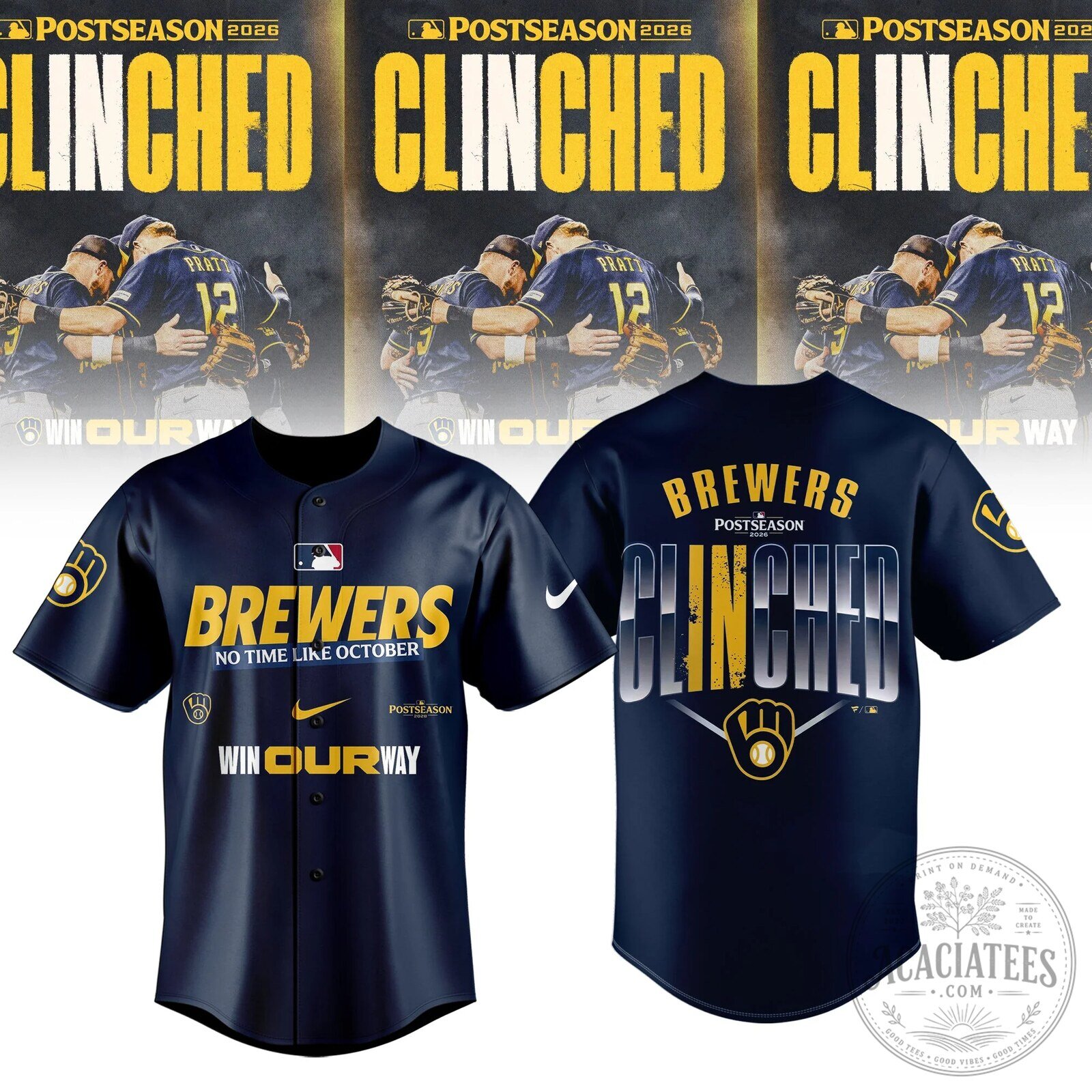 2026 Clinched Baseball Jersey for Milwaukee Brewers in the Postseason