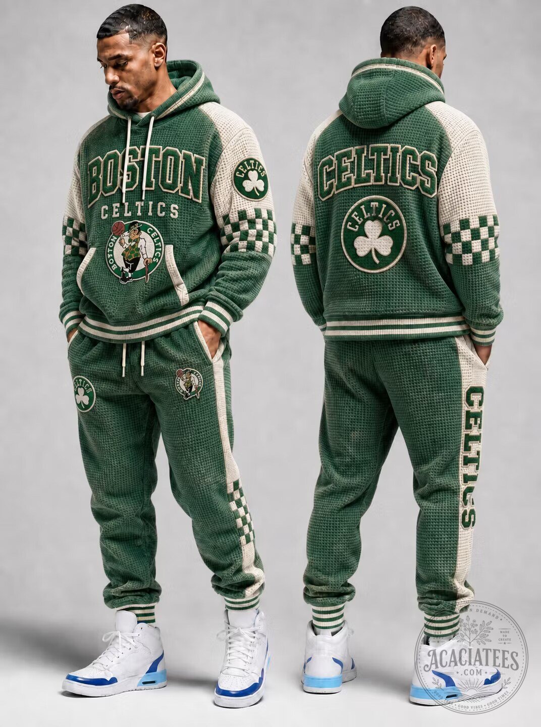 Boston Celtics Basketball Team Logo Green and Cream Hoodie and Pants Set