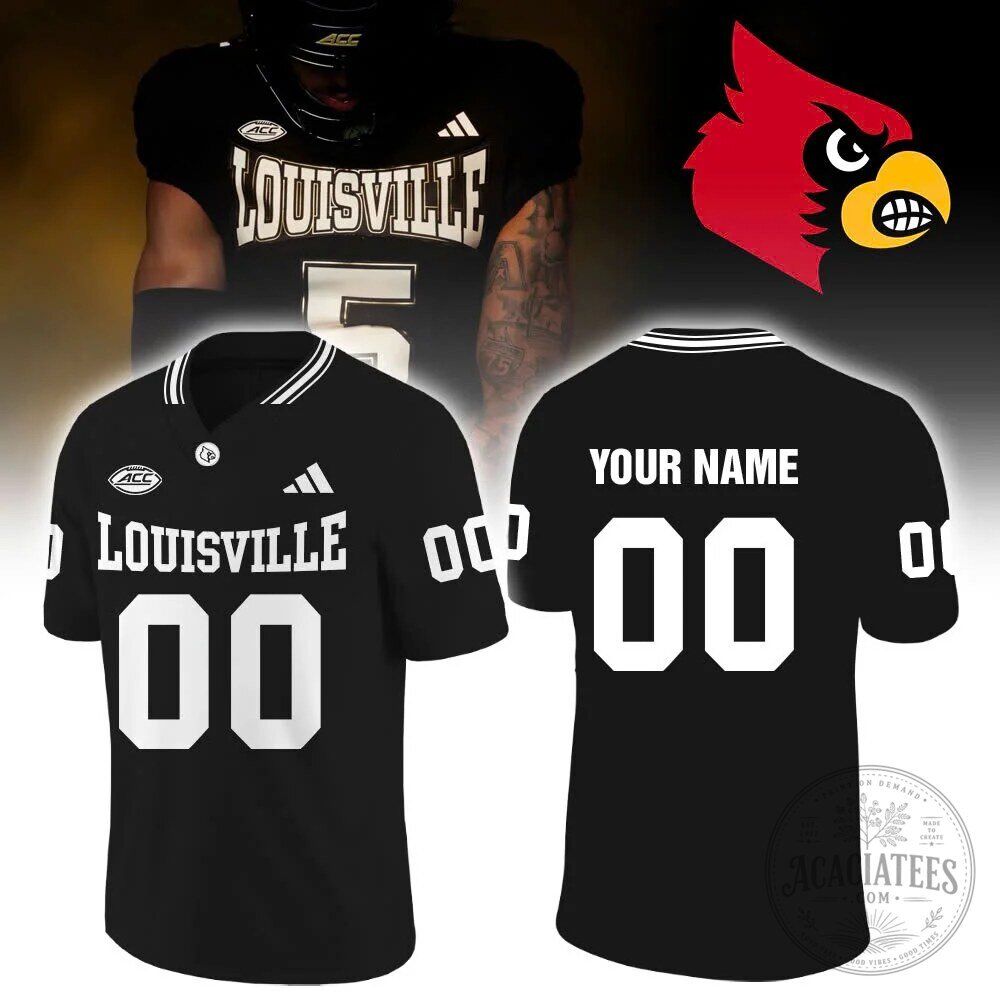 Louisville Cardinals Football Black Custom Name and Number Football Jersey