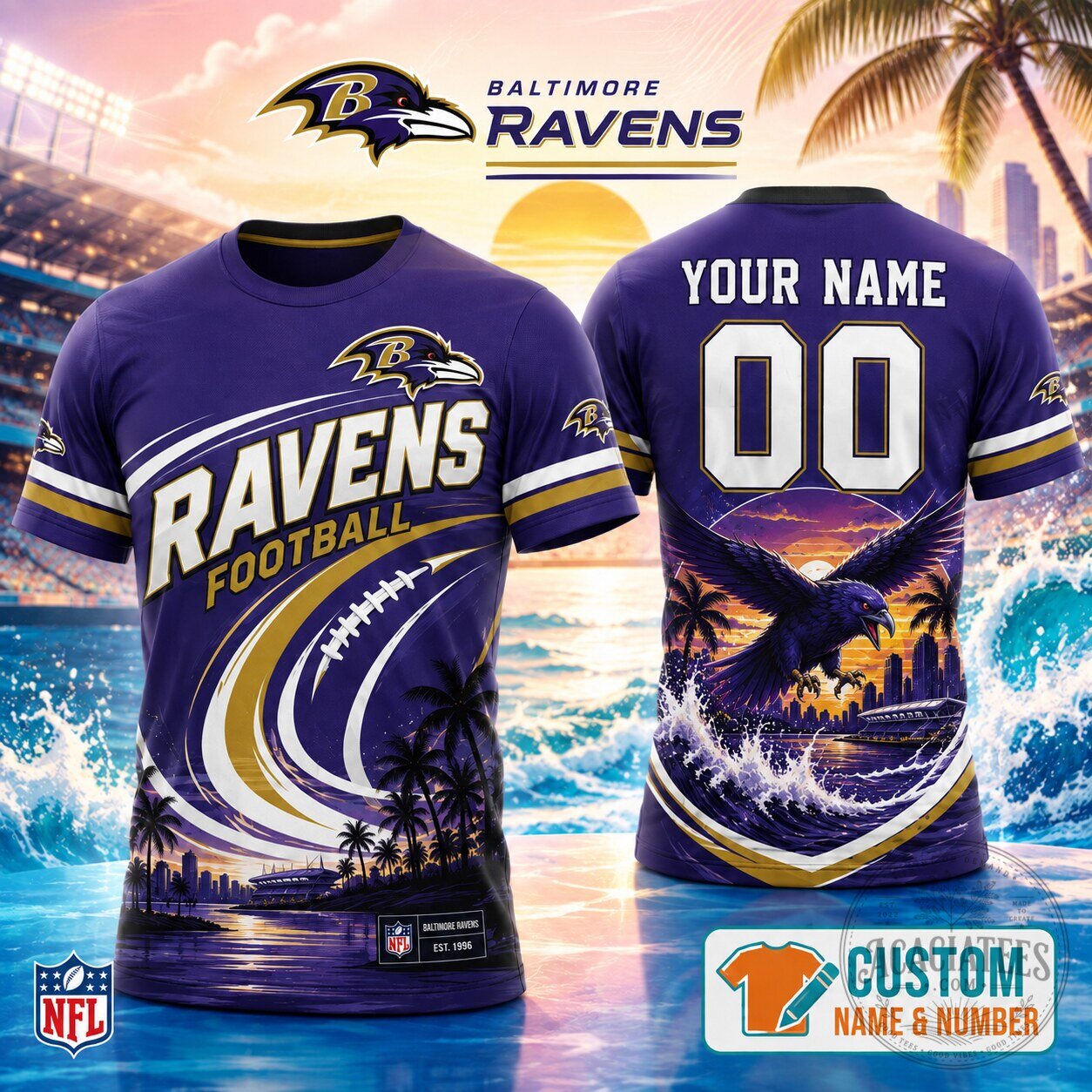 Baltimore Ravens Football Personalized Custom Name and Number T-Shirt