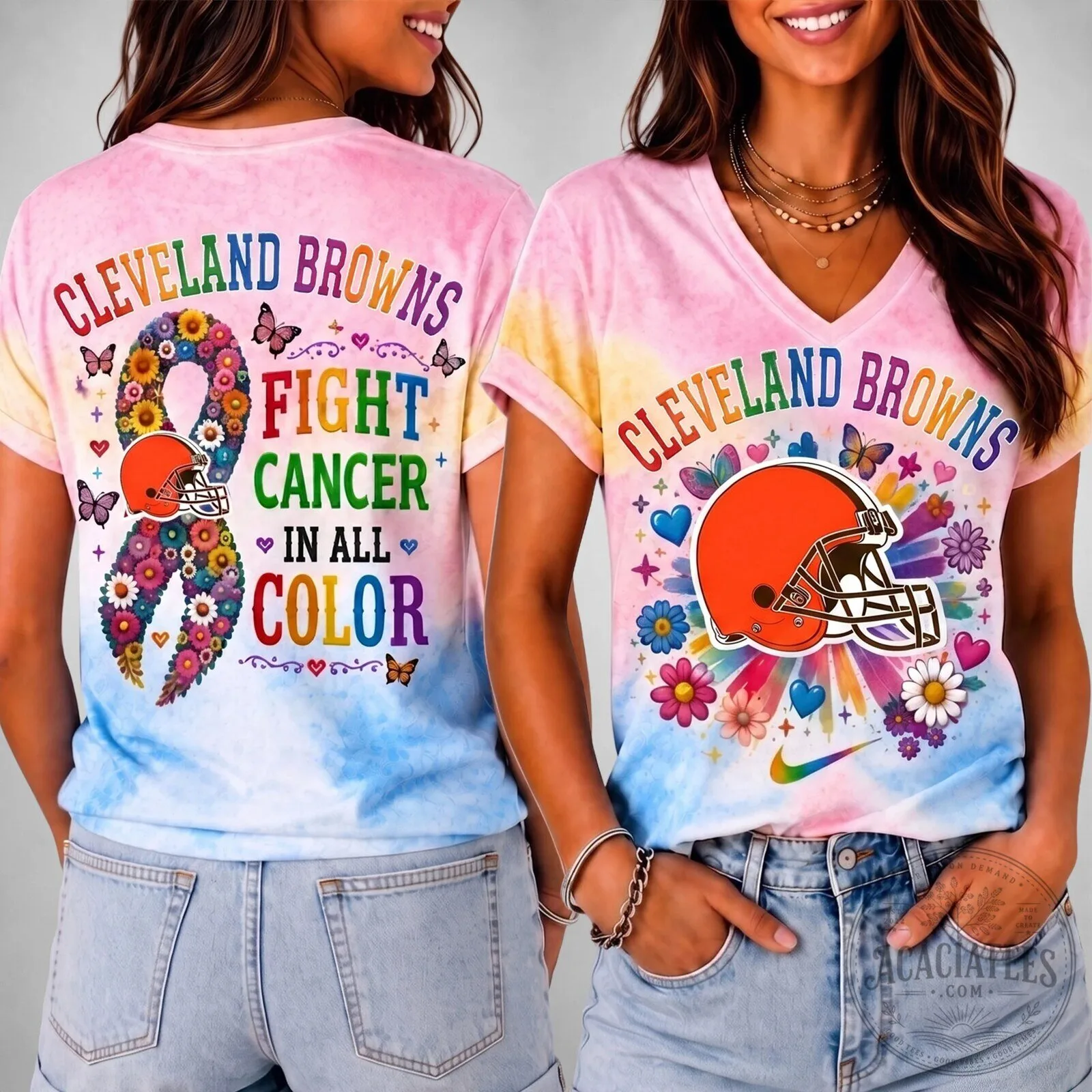 Cleveland Browns Fight Cancer In All Color V-Neck T-Shirt 1 Cleveland Browns Fight Cancer In All Color V-Neck T-Shirt