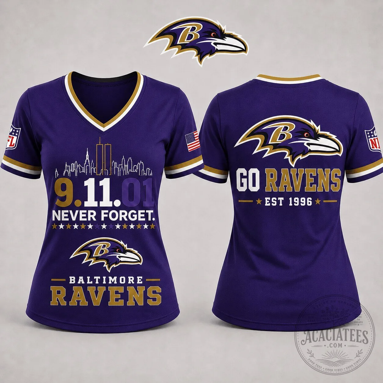 Baltimore Ravens Never Forget 9/11 Memorial Day Women's V-Neck T-Shirt 1 Baltimore Ravens Never Forget 9/11 Memorial Day Women's V-Neck T-Shirt