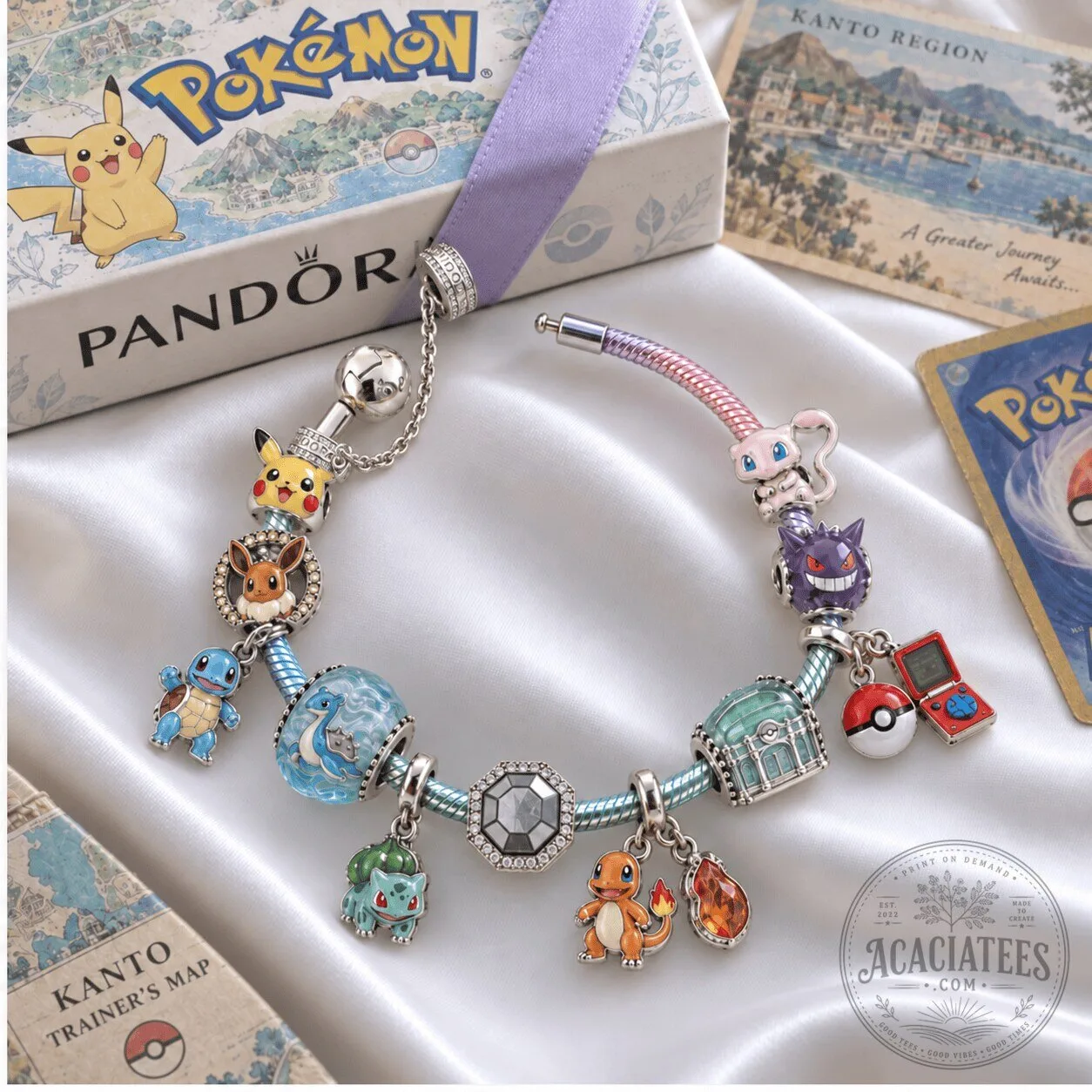 Pokemon Pikachu Charm Bracelet with Eevee Squirtle Bulbasaur Charms