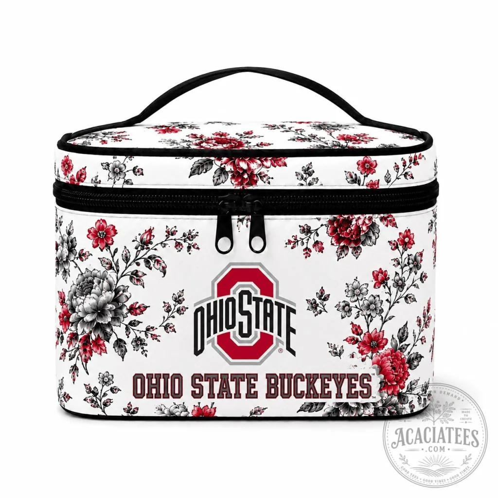 Floral Design Cosmetic Bag for Ohio State Buckeyes Fans Floral Design Cosmetic Bag for Ohio State Buckeyes Fans