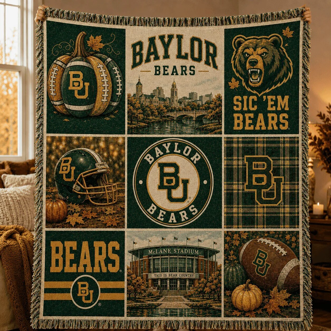 Baylor Bears Football Team College University Mascot Blanket