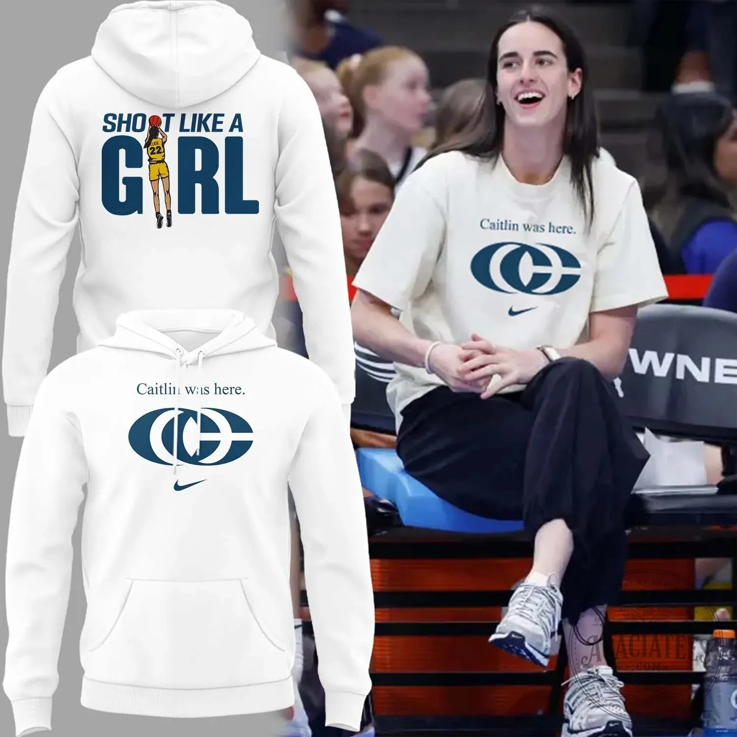 Caitlin Clark Was Here Logo White Basketball Fan Hoodie