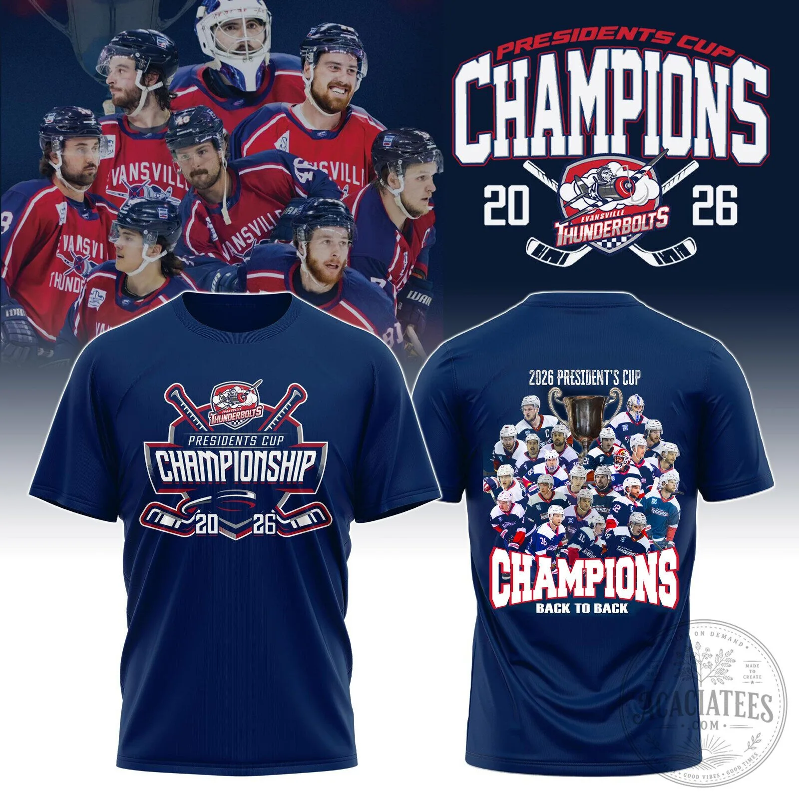 .Evansville Thunderbolts 2026 SPHL Presidents Cup Back2Back Limited Shirt
