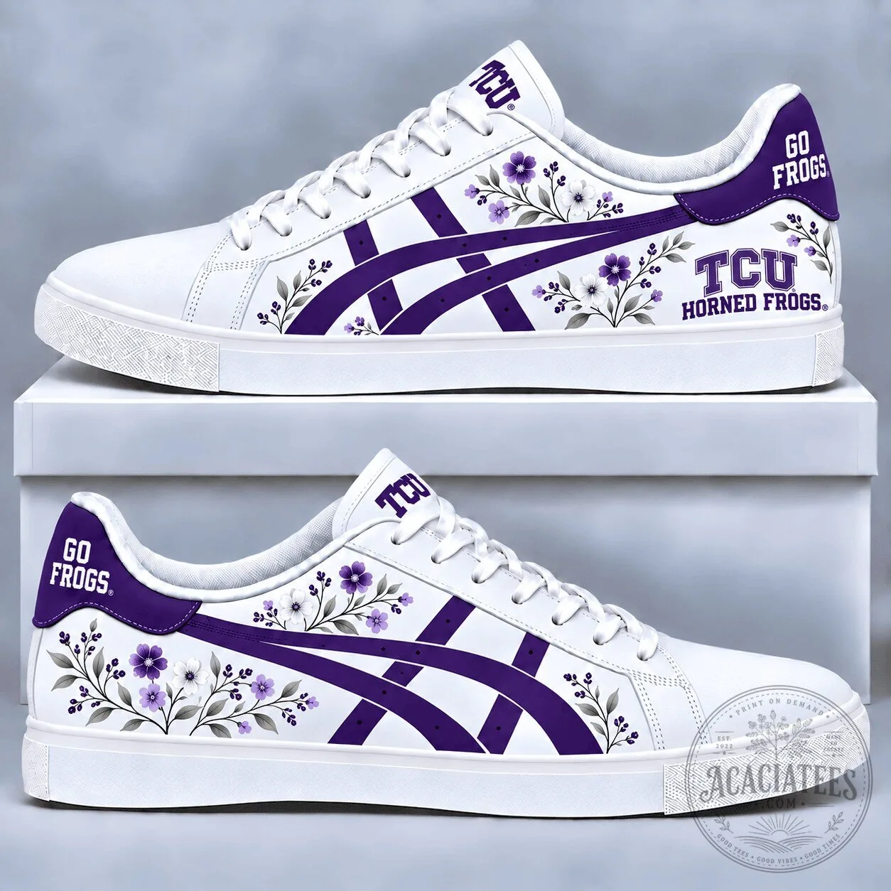 Texas Christian University Horned Frogs Floral Pattern White Sneakers