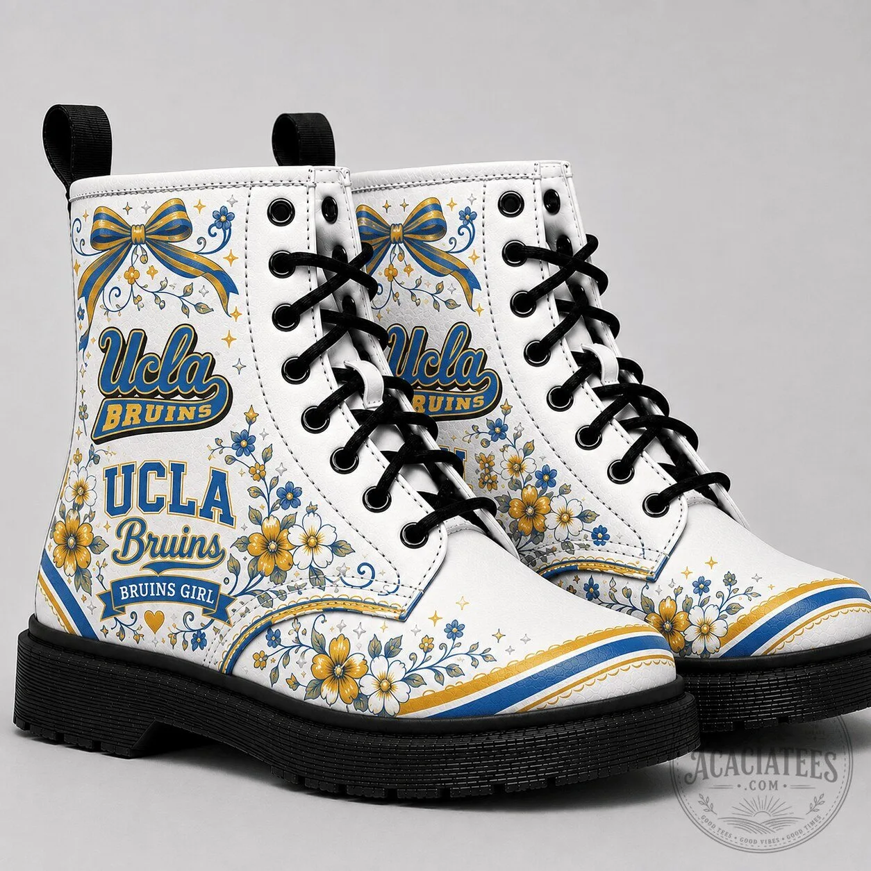 UCLA Bruins Floral Pattern White Combat Boots for Women