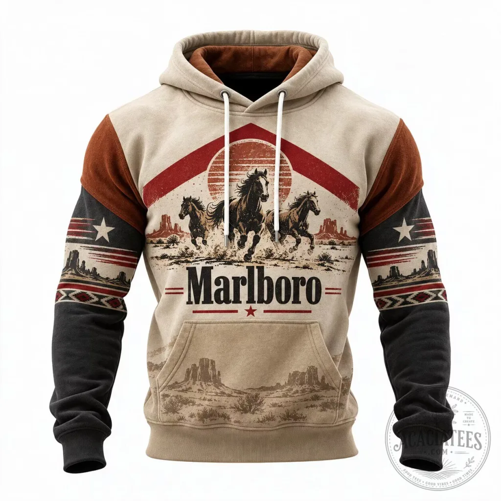 Marlboro Western Cowboy Wild Horses Desert Landscape Hoodie Marlboro Western Cowboy Wild Horses Desert Landscape Hoodie