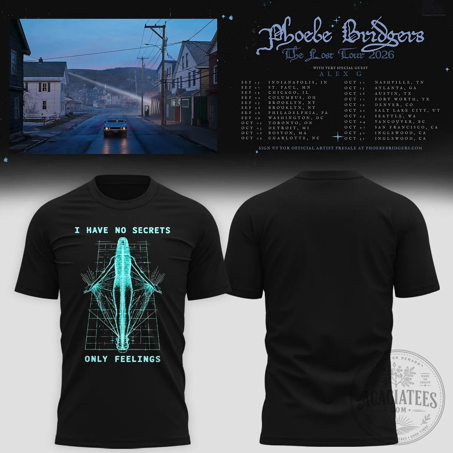 Phoebe Bridgers The Lost Tour 2026 Concert Dates Black T-Shirt