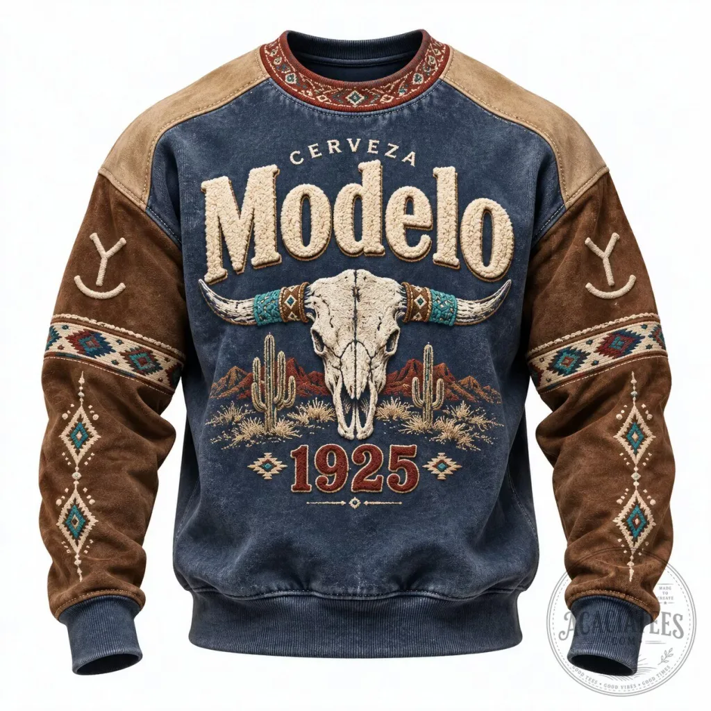 Cerveza Modelo Beer Bull Skull Western Desert Long-Sleeve Sweatshirt
