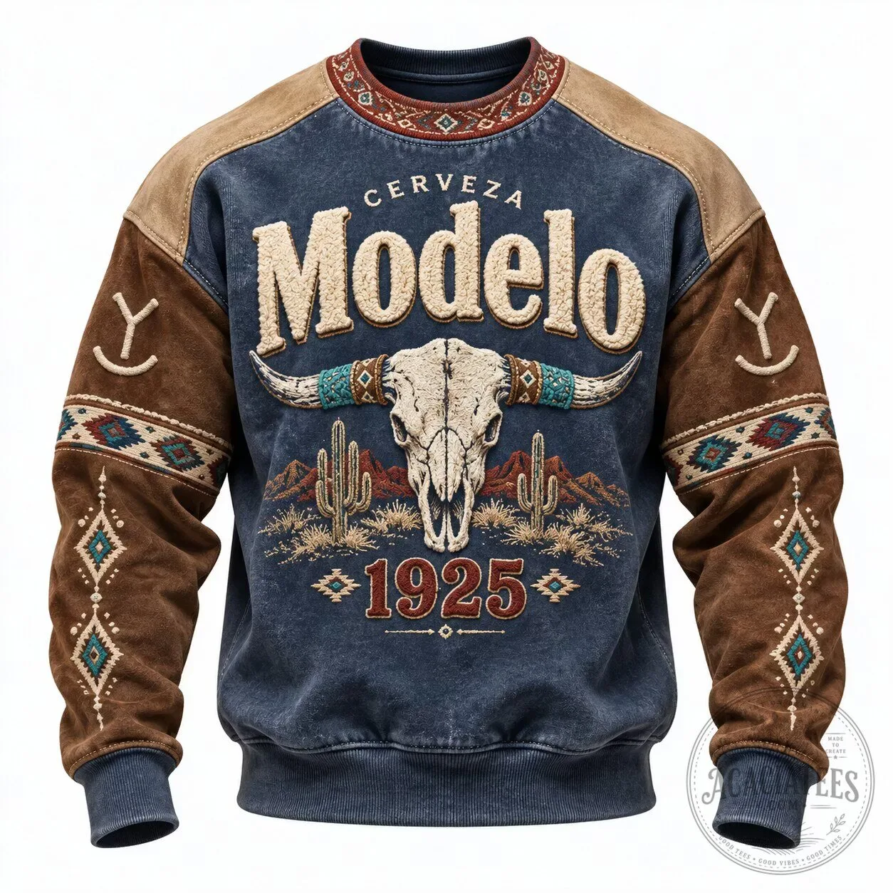 Cerveza Modelo Beer Bull Skull Western Desert Long-Sleeve Sweatshirt