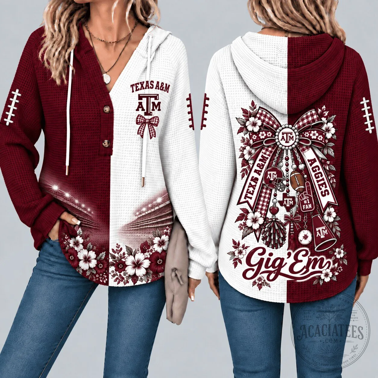 Texas A&M Aggies Gig 'Em Floral Waffle Knit Hoodie