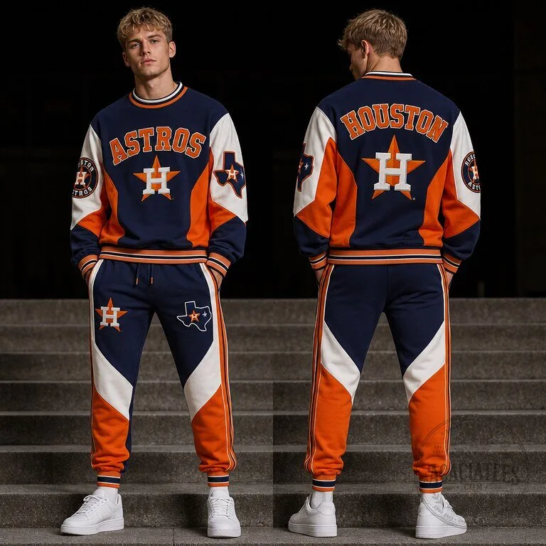 Houston Astros Baseball Team Logo Navy Orange White Sweatshirt and Jogger Pants Set
