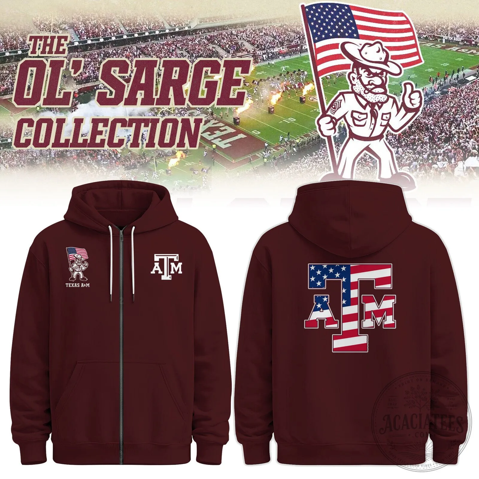 Texas A&M Aggies Ol' Sarge American Flag Full-Zip Hoodie