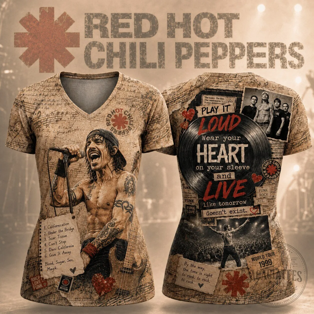 Red Hot Chili Peppers Vintage Tour Collage Graphic T-Shirt