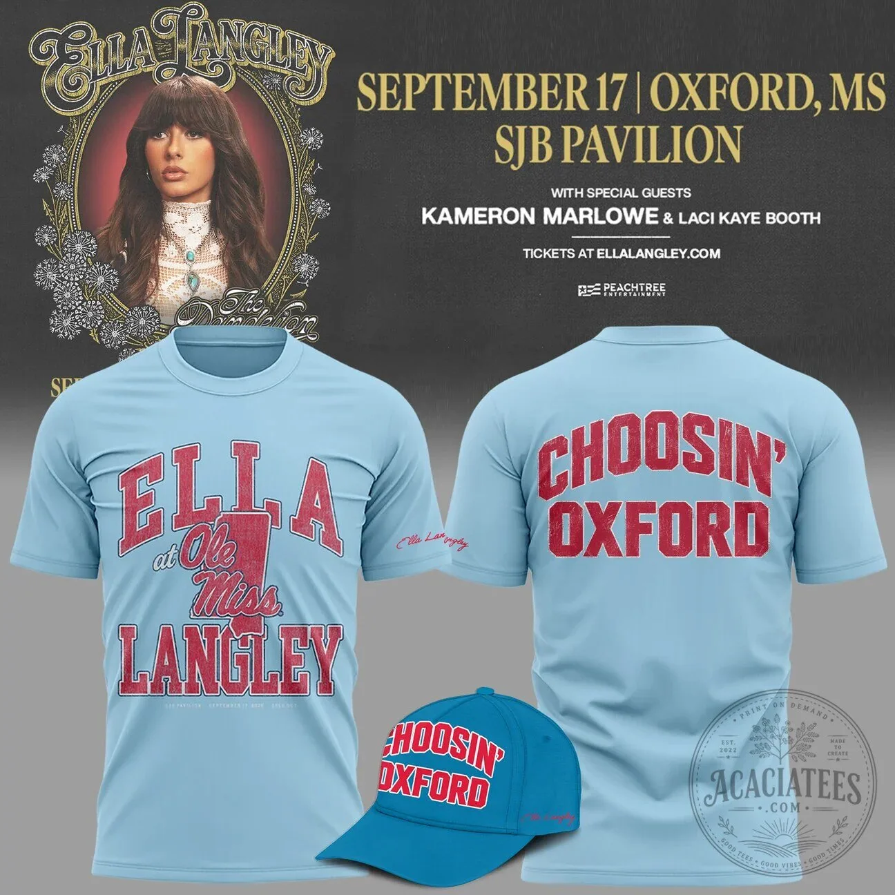 Ella Langley Ole Miss Choosin' Oxford Concert Tour Light Blue T-Shirt