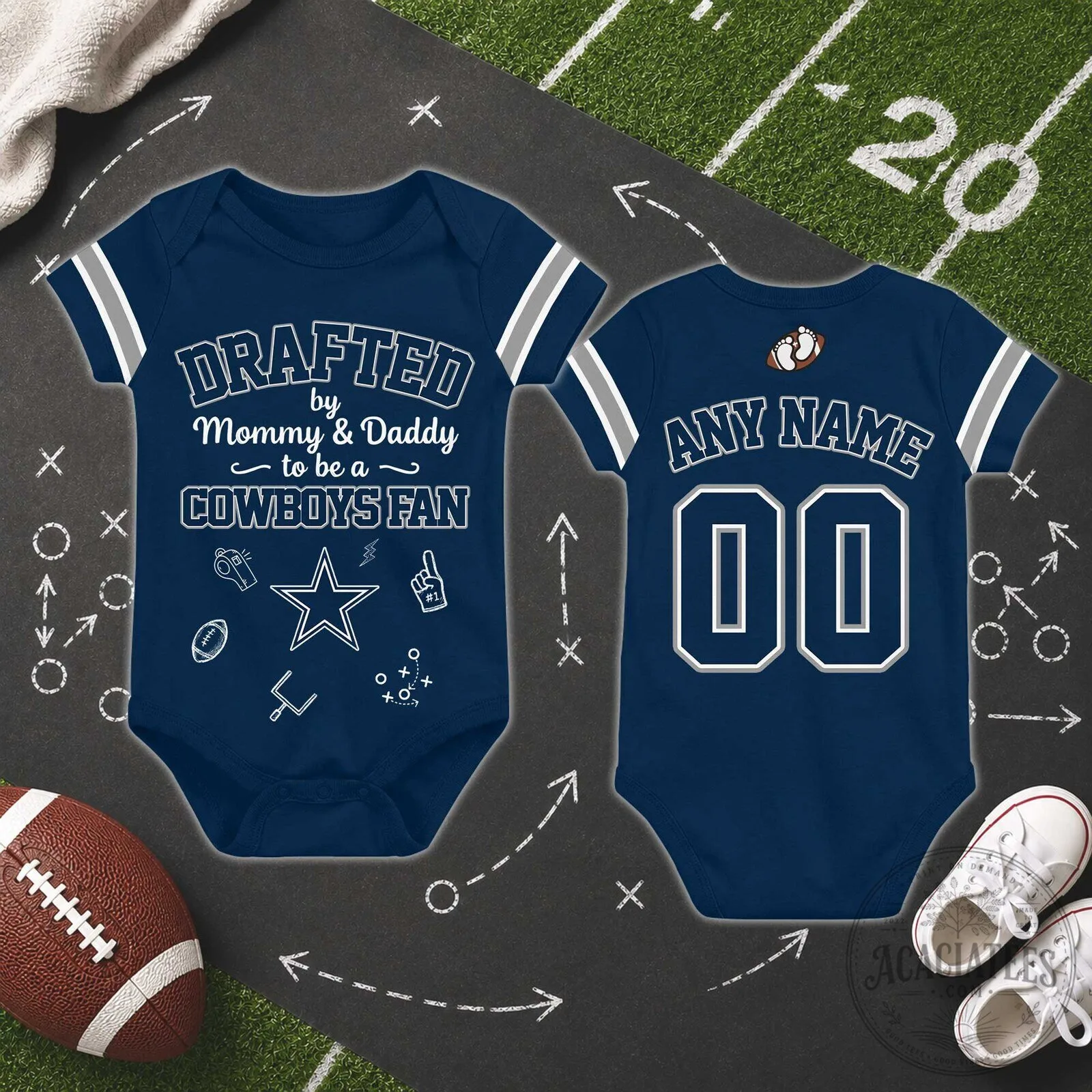 Cowboys Drafted to Be a Fan Custom Name & Number Baby Romper