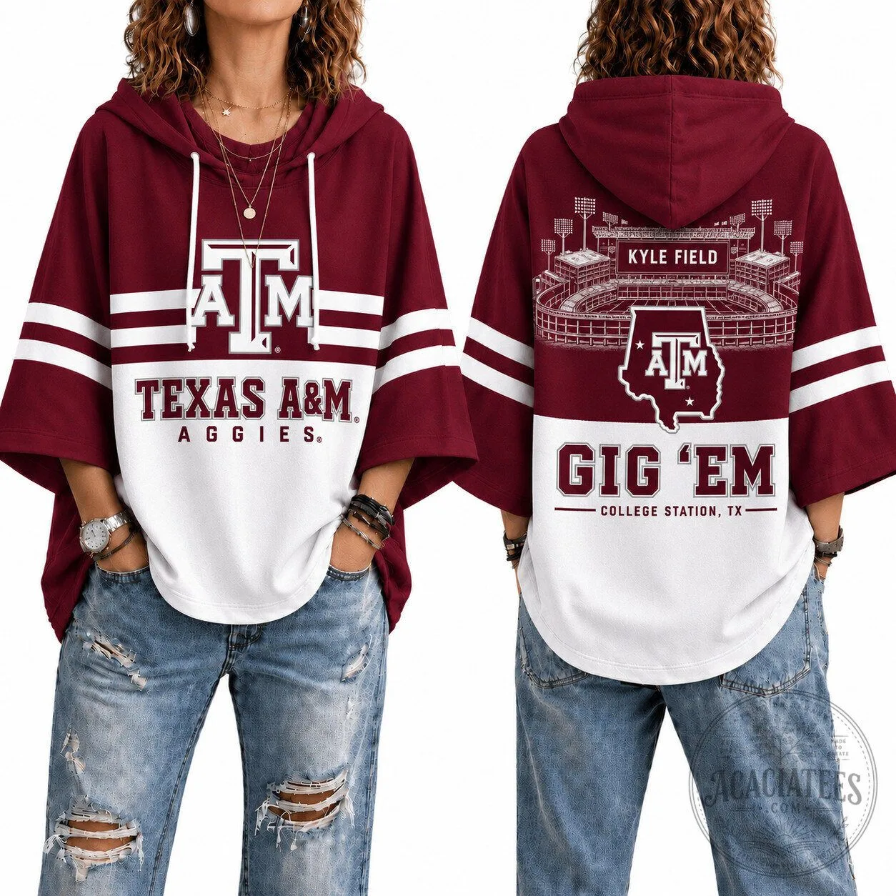 Texas A&M Aggies Kyle Field Gig 'Em Maroon and White Hooded Poncho Top