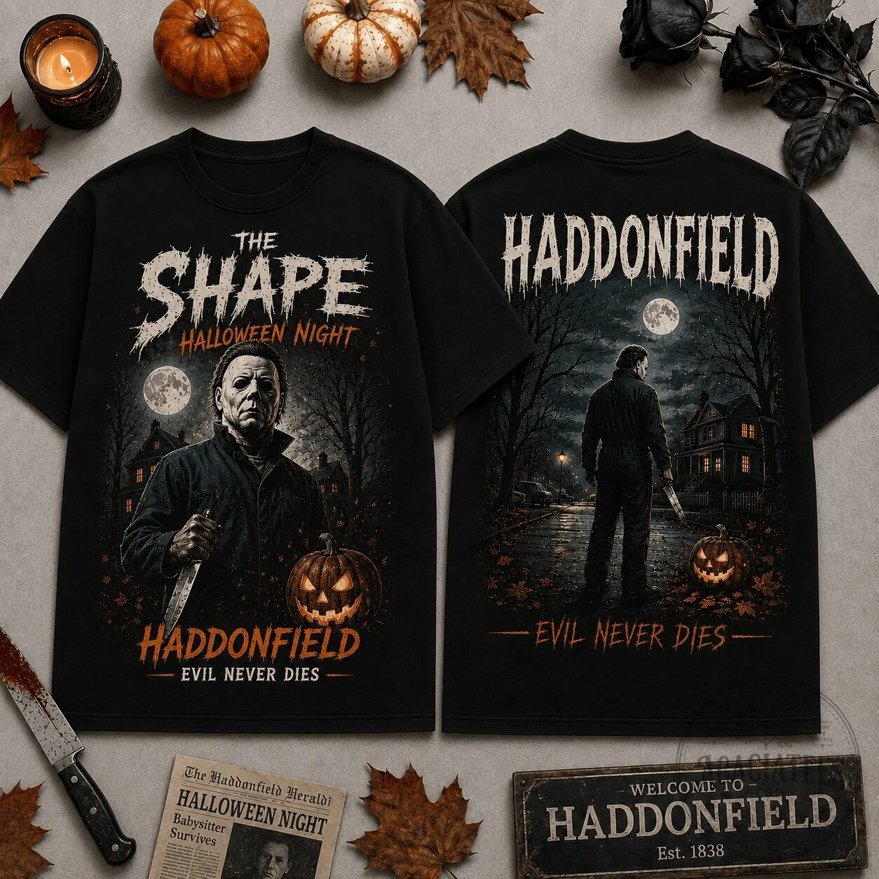Michael Myers Shirt Haddonfield Halloween Night Evil Never Dies Horror T-Shirt