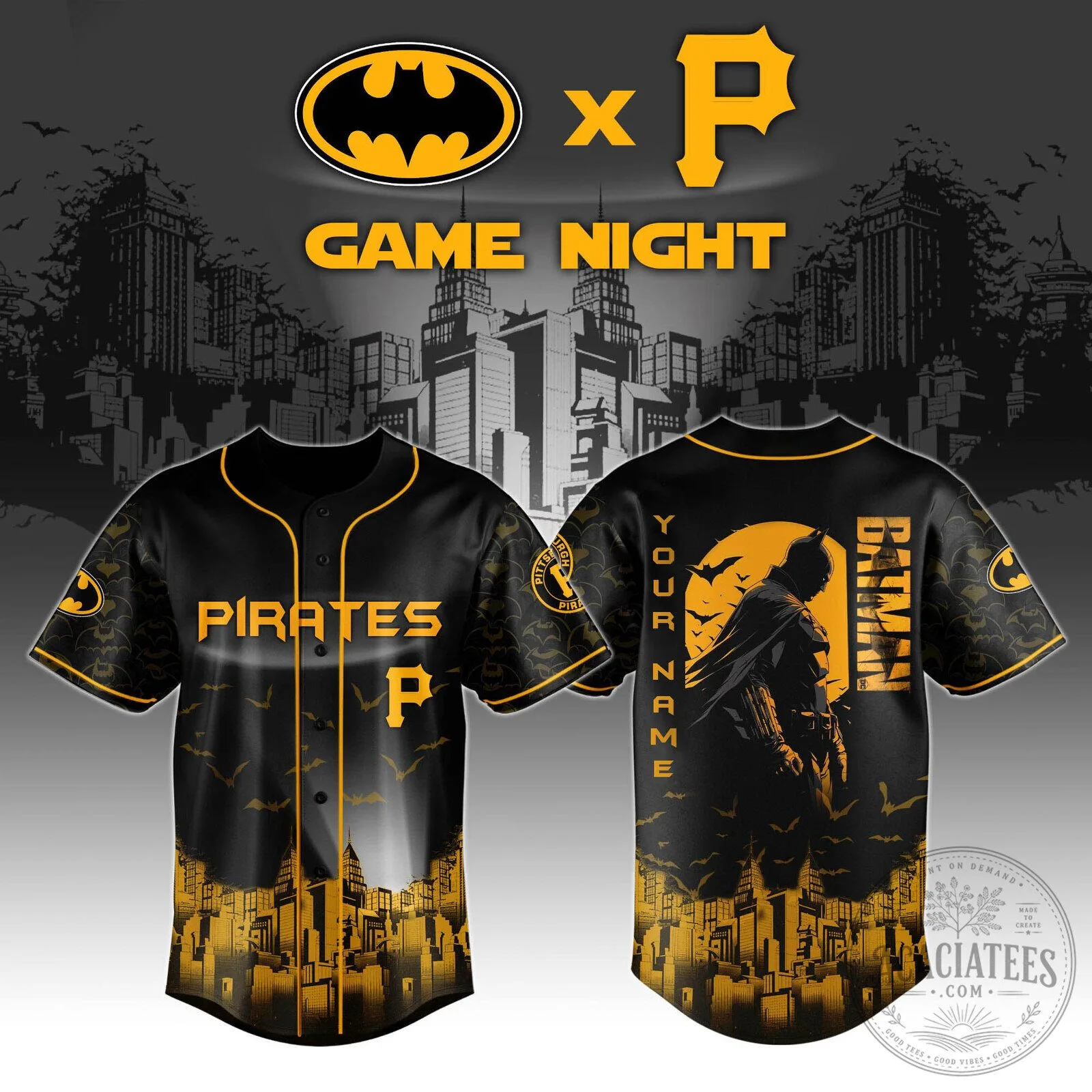 Batman Pittsburgh Pirates Game Night Baseball Jersey