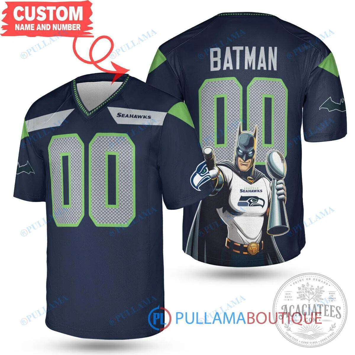 Batman Seattle Seahawks Football Jersey with Super Bowl Trophy