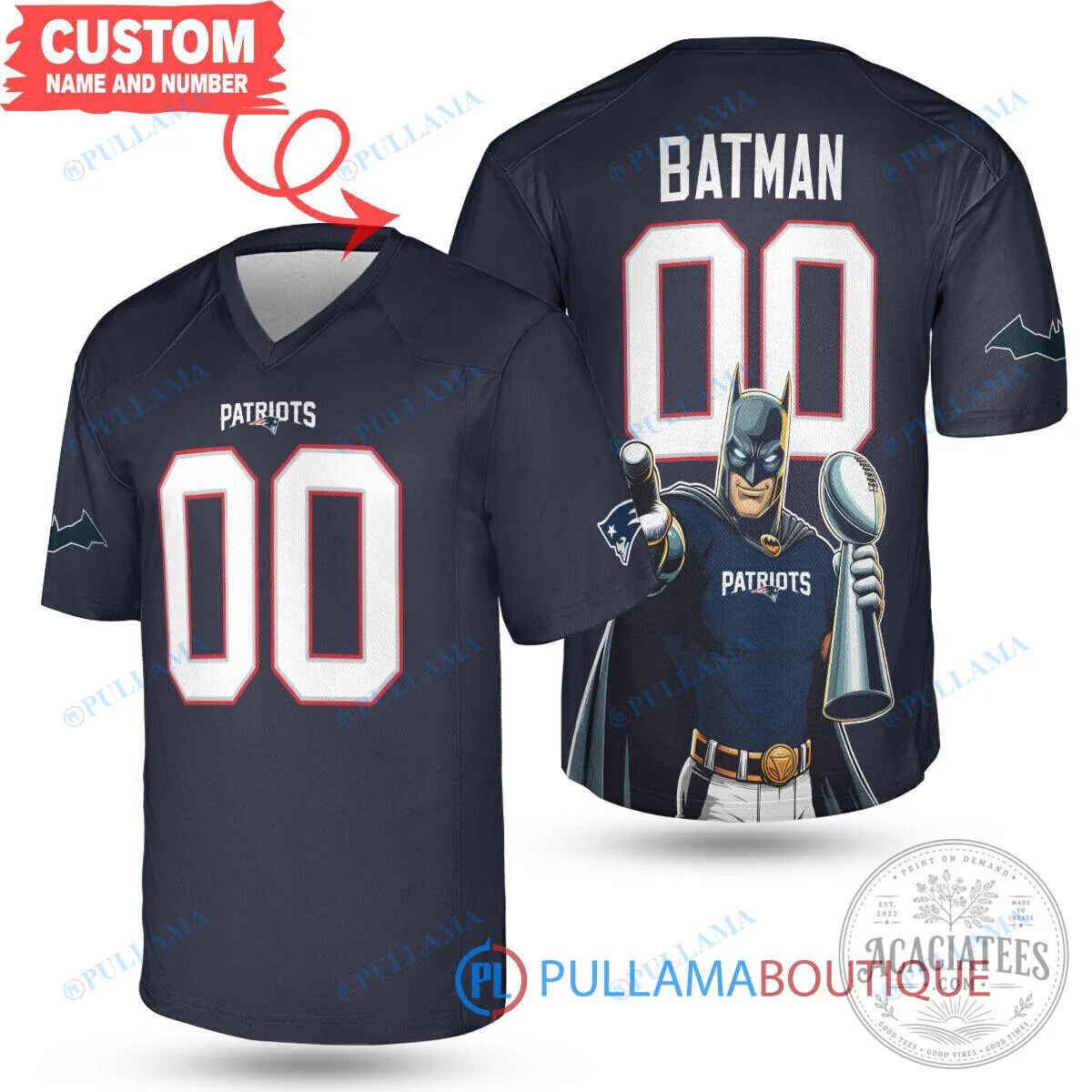 Batman New England Patriots Super Bowl Trophy Custom Football Jersey