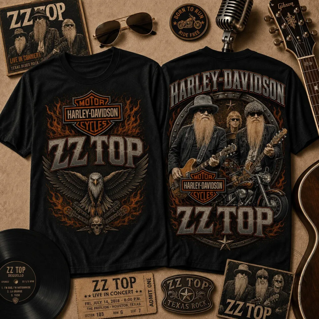 Harley Davidson ZZ Top Band Concert Graphic T-Shirt for Men
