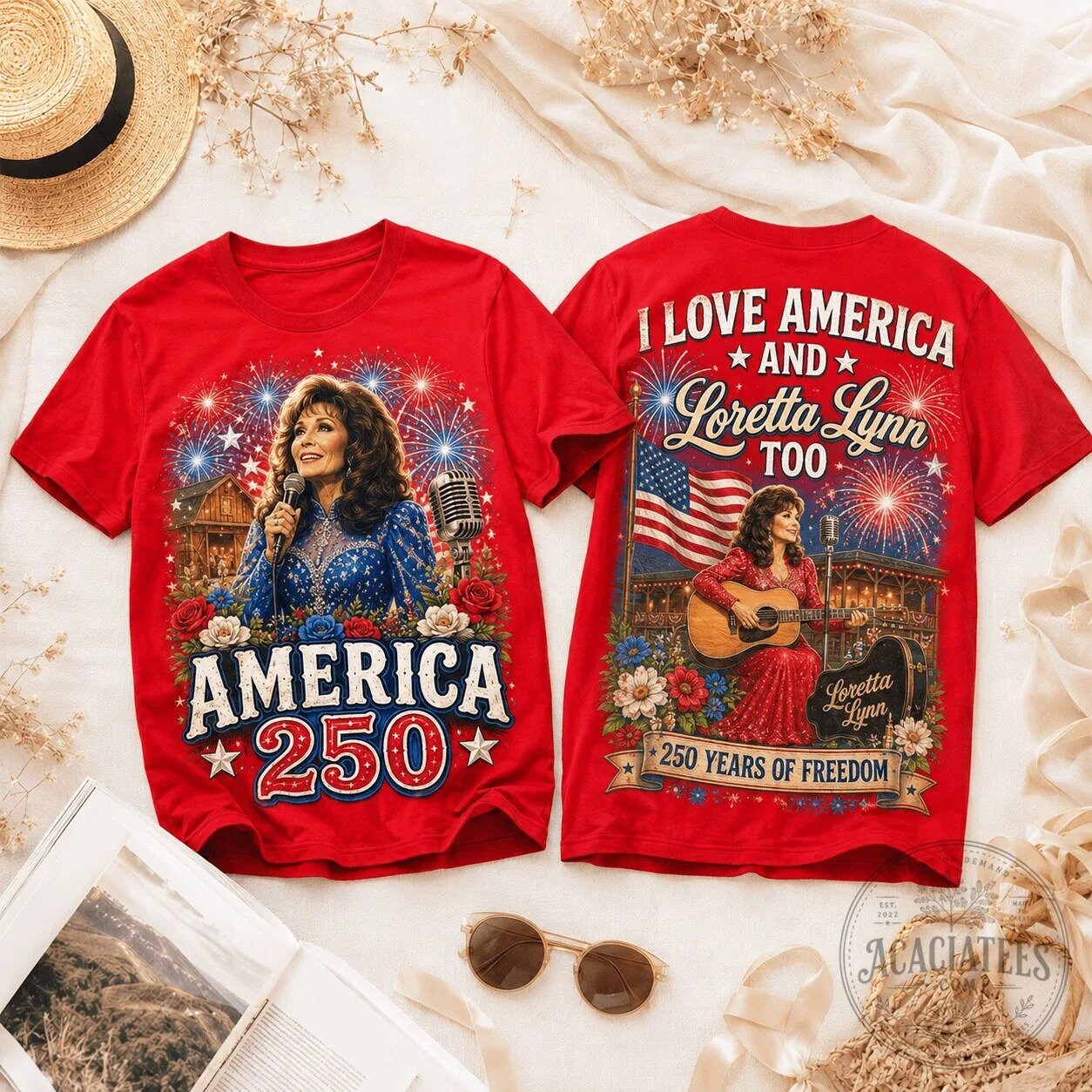 Loretta Lynn Country Music Shirt, Patriotic Fireworks America 250 Years Of Freedom T-Shirt