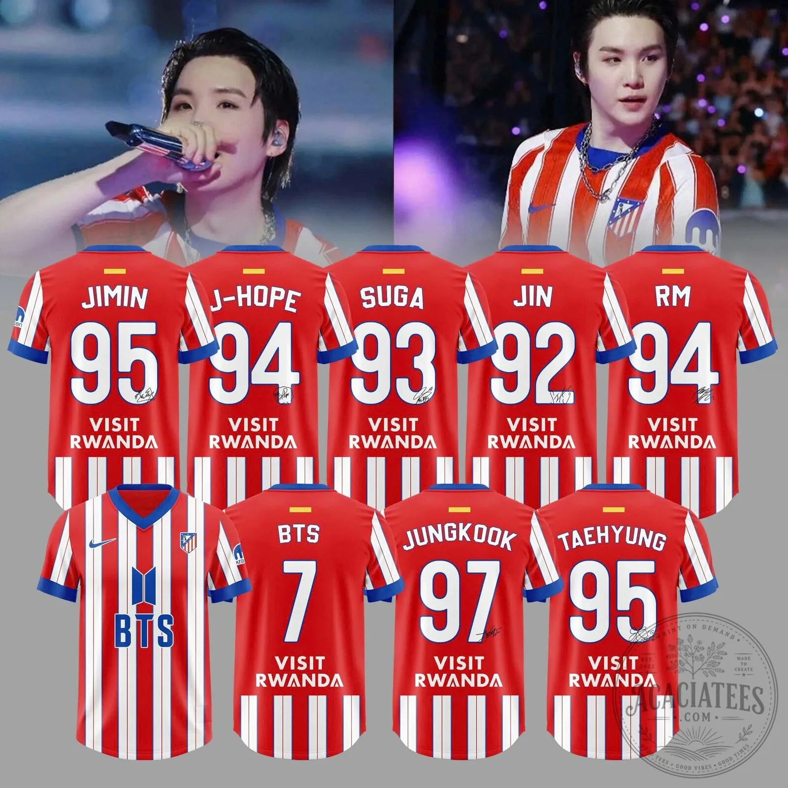Atletico Madrid BTS K-Pop Band Football Soccer Jersey