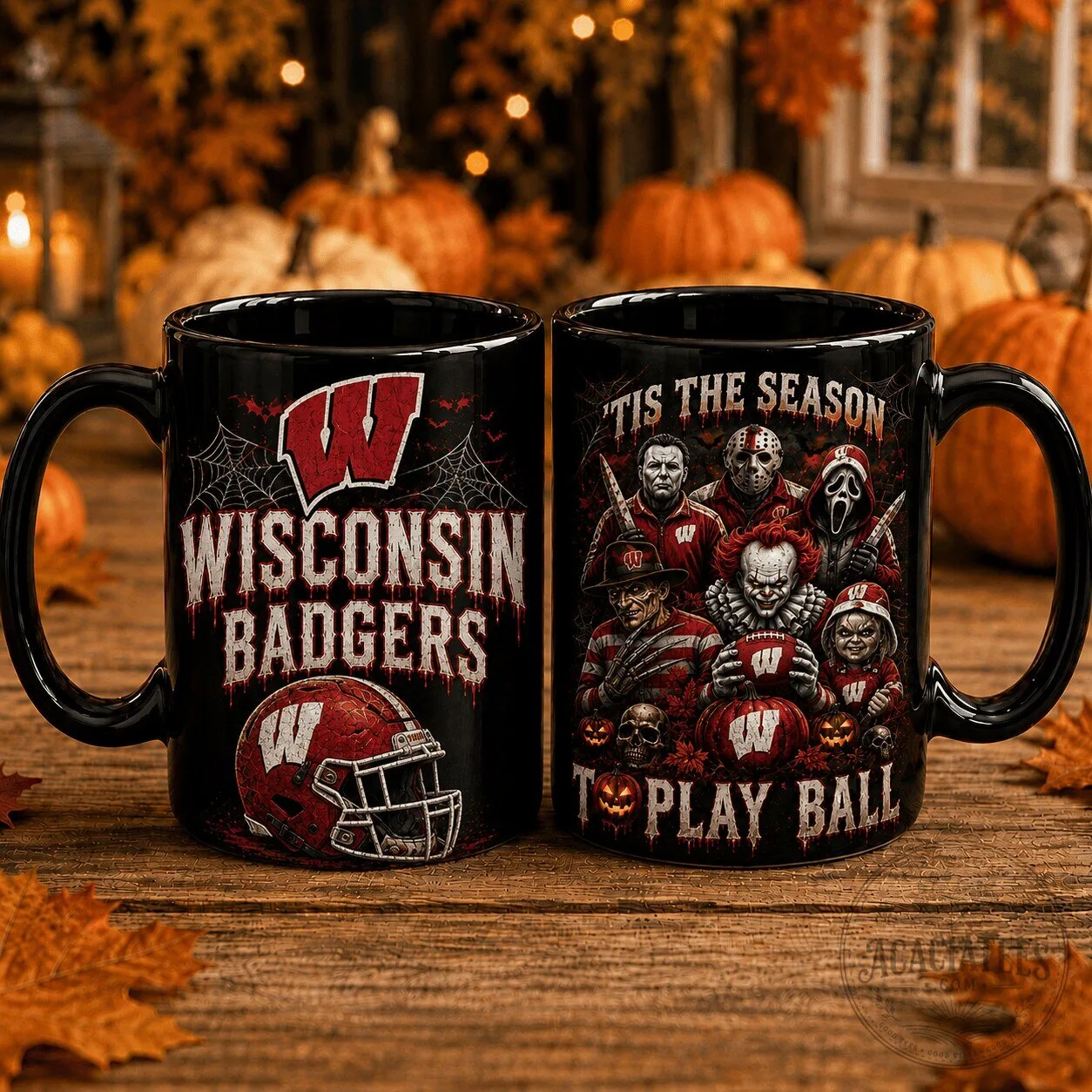Wisconsin Badgers Halloween Slasher Horror Movie Football Black Mug