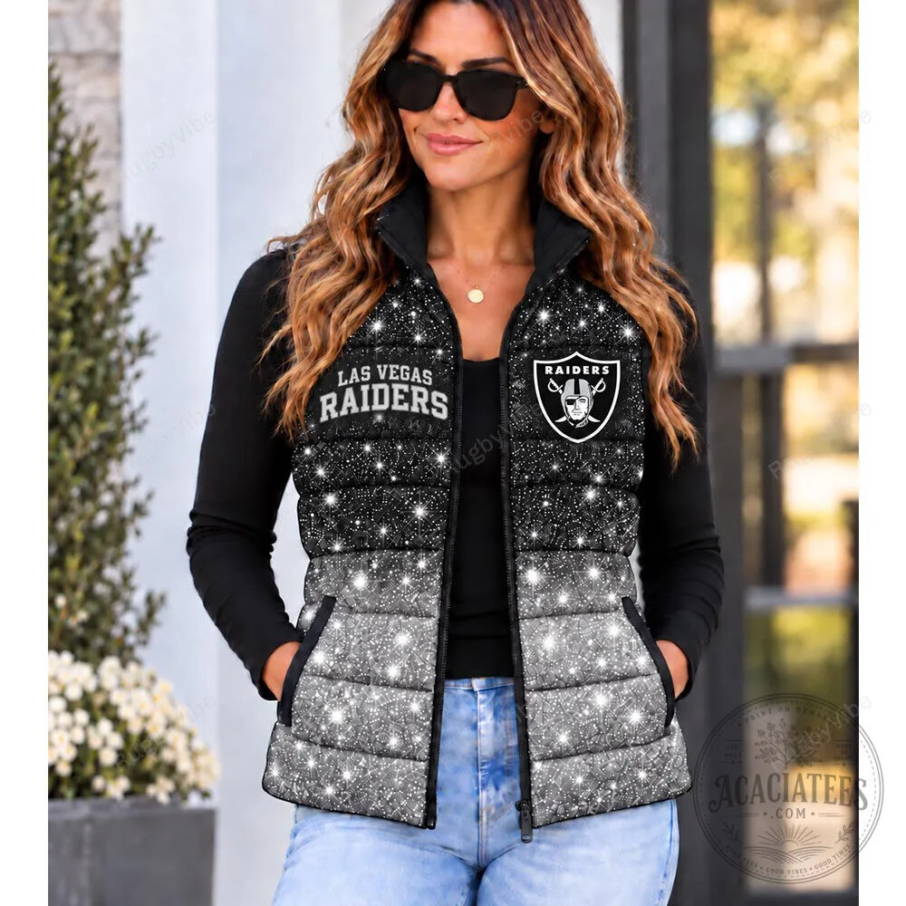 Las Vegas Raiders Glitter Print Puffer Vest