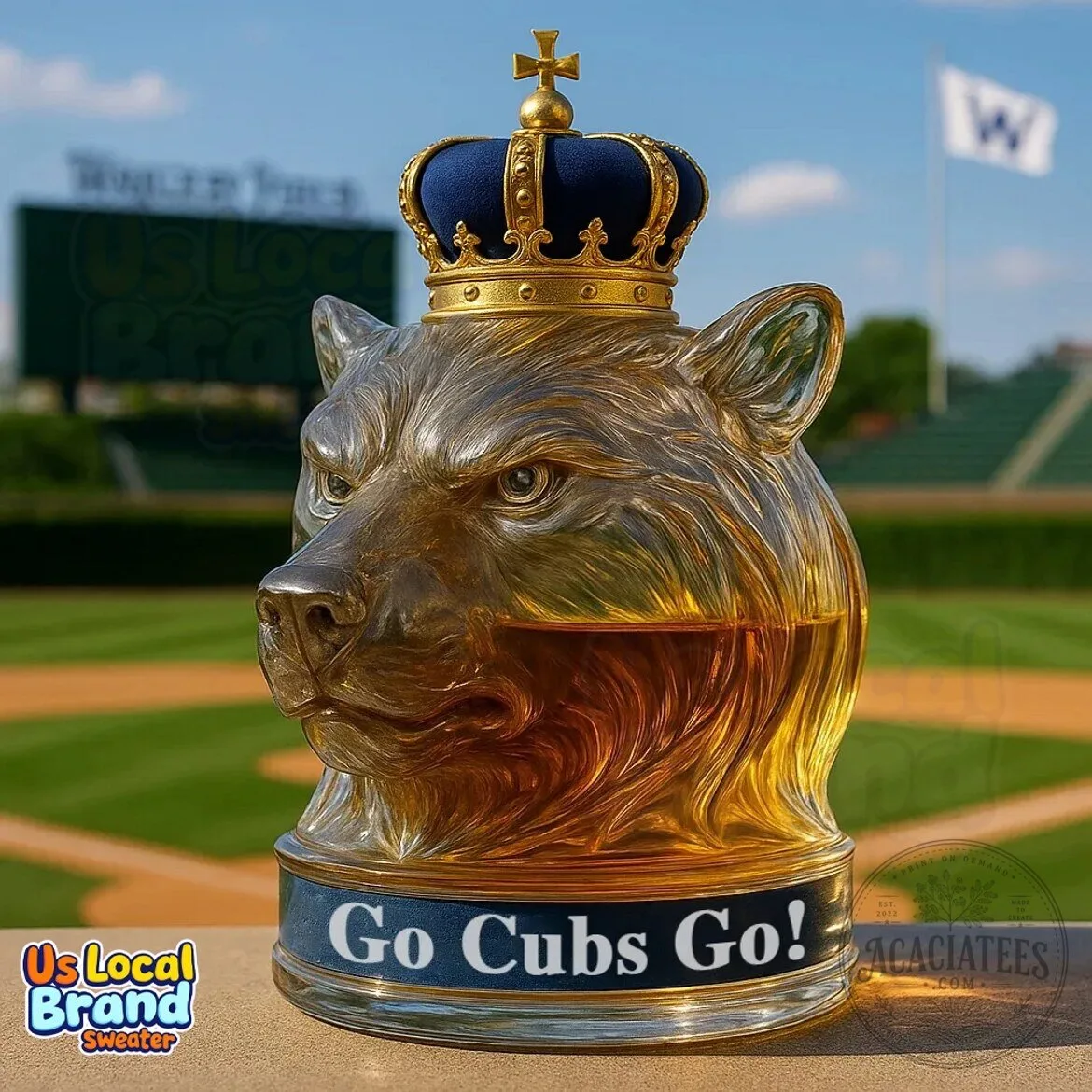 Chicago Cubs Go Cubs Go Bear Head Whiskey Decanter with Crown