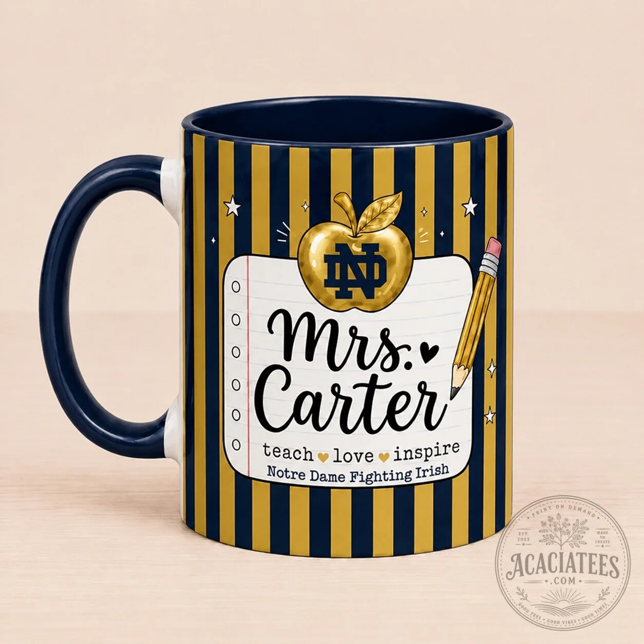 Notre Dame Fighting Irish Personalized Teacher Appreciation Coffee Mug
