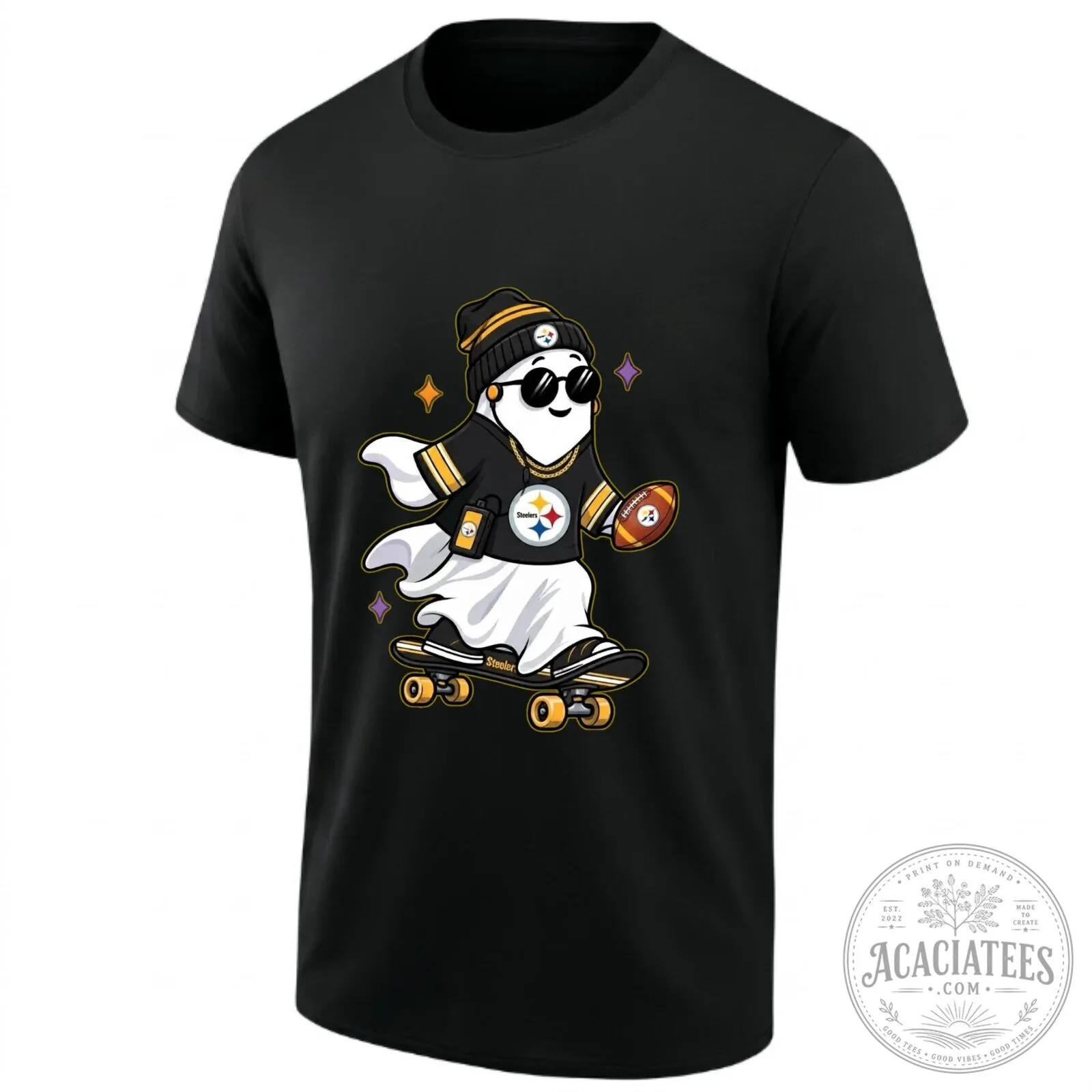 Pittsburgh Steelers Skater Ghost Halloween Football Fan T-Shirt