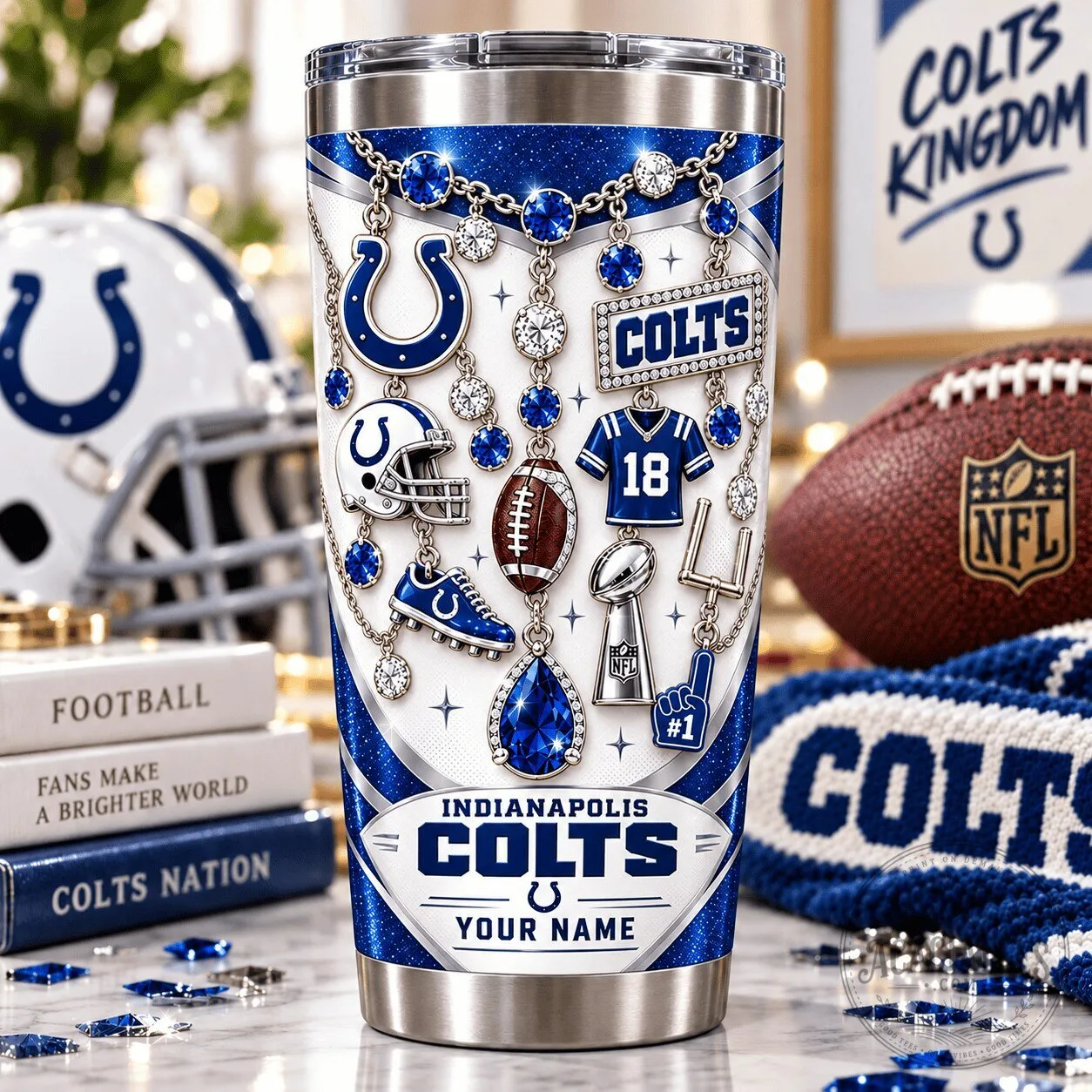 Indianapolis Colts National Football League Sparkle Personalized Tumbler