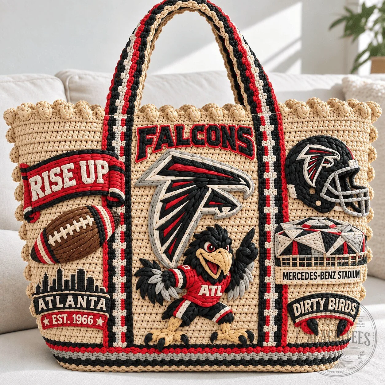 Atlanta Falcons Football Team Crochet Straw Tote Bag