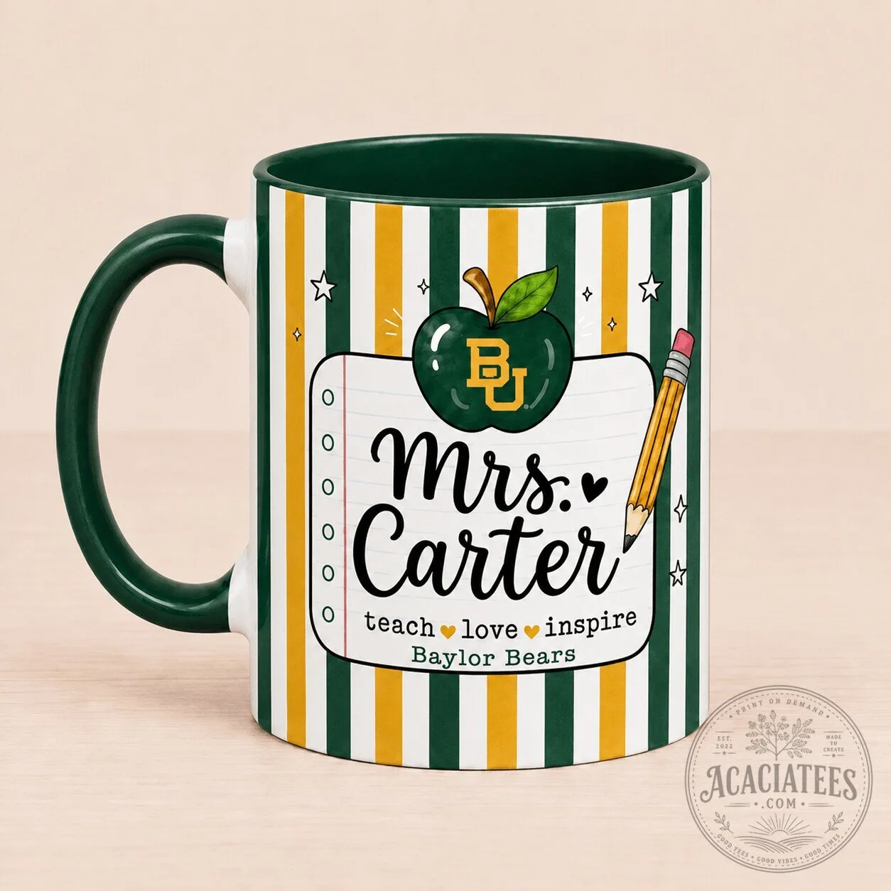 Baylor Bears Personalized Teacher Appreciation Coffee Mug
