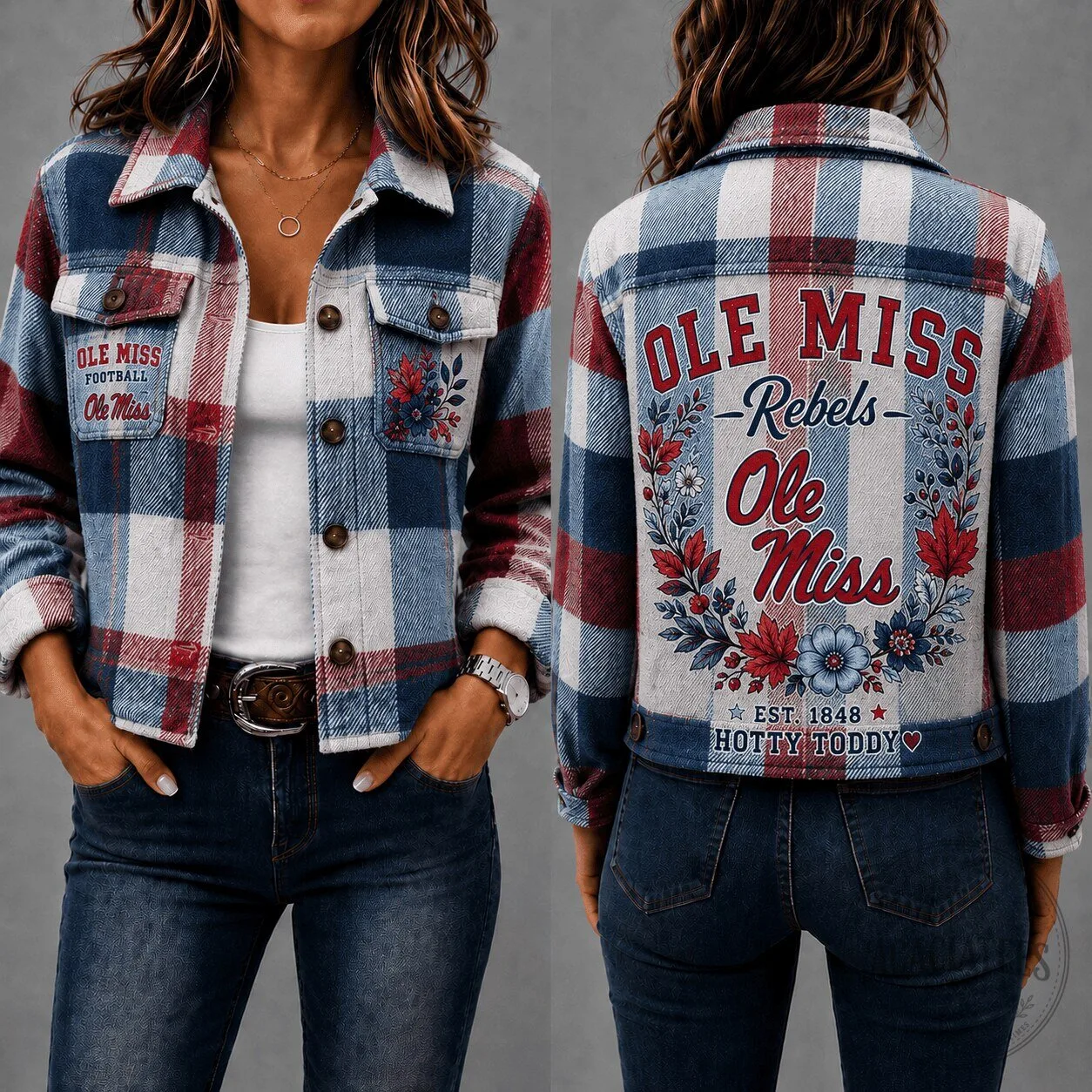 Ole Miss Rebels Women's Plaid Flannel Button Up Jacket