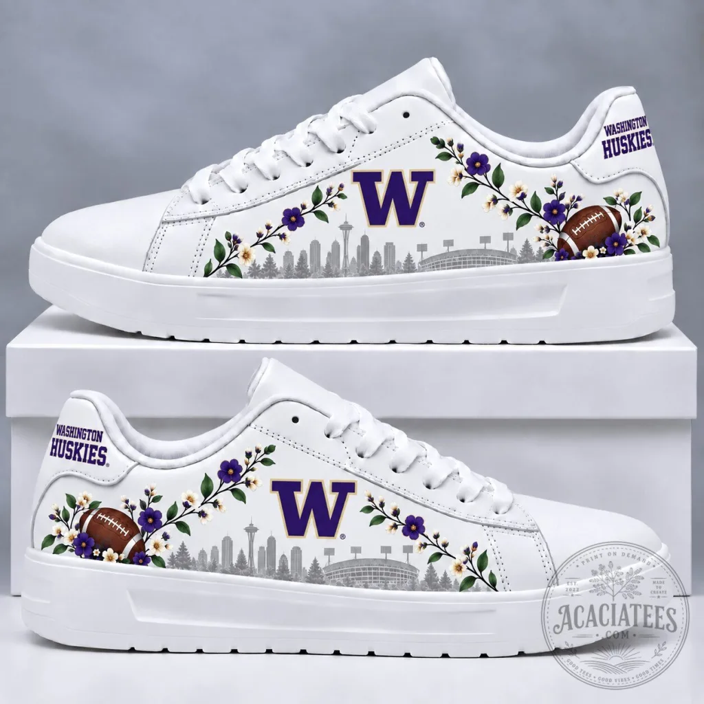 Washington Huskies NCAA Football Floral White Sneakers