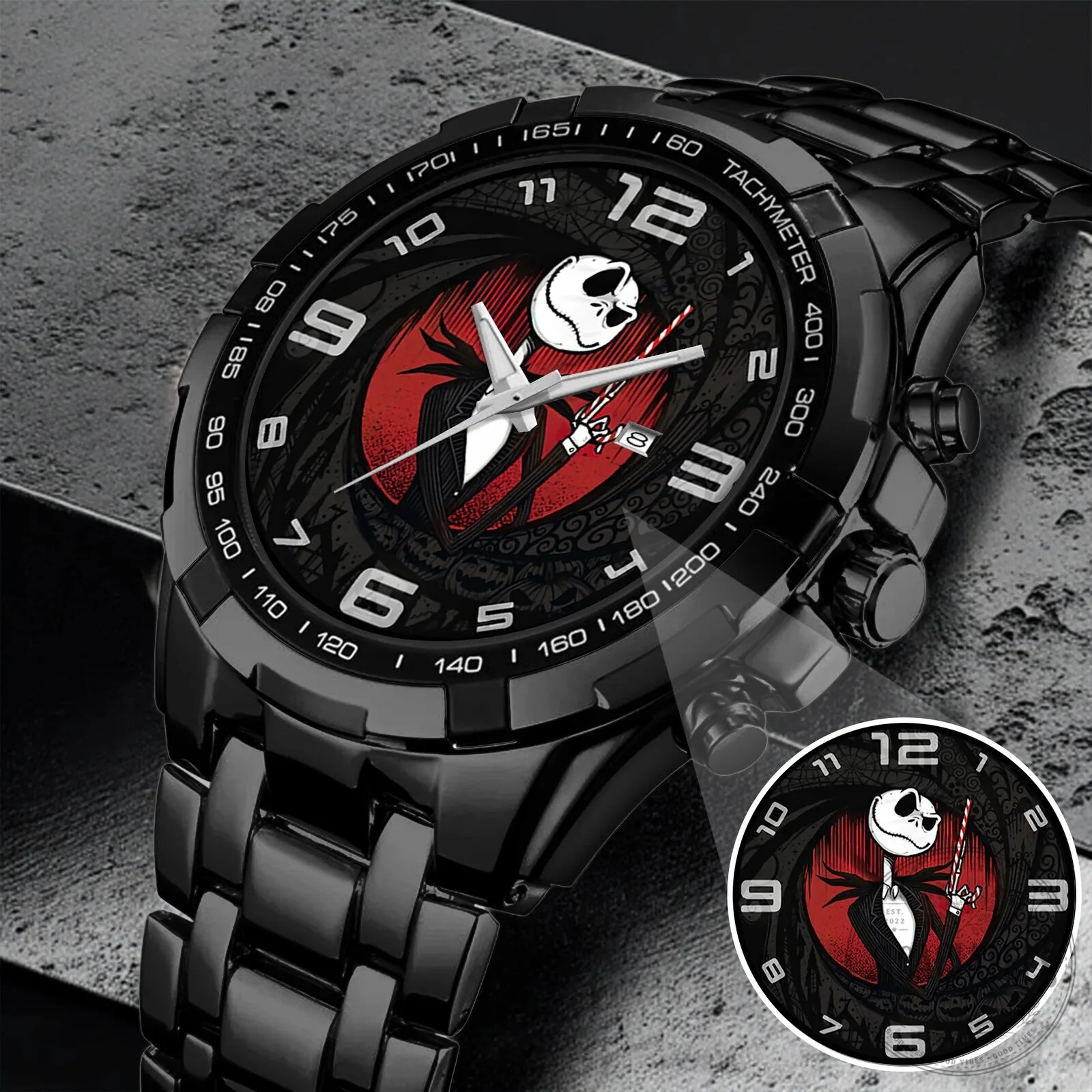 Jack Skellington Nightmare Before Christmas Black Stainless Steel Watch