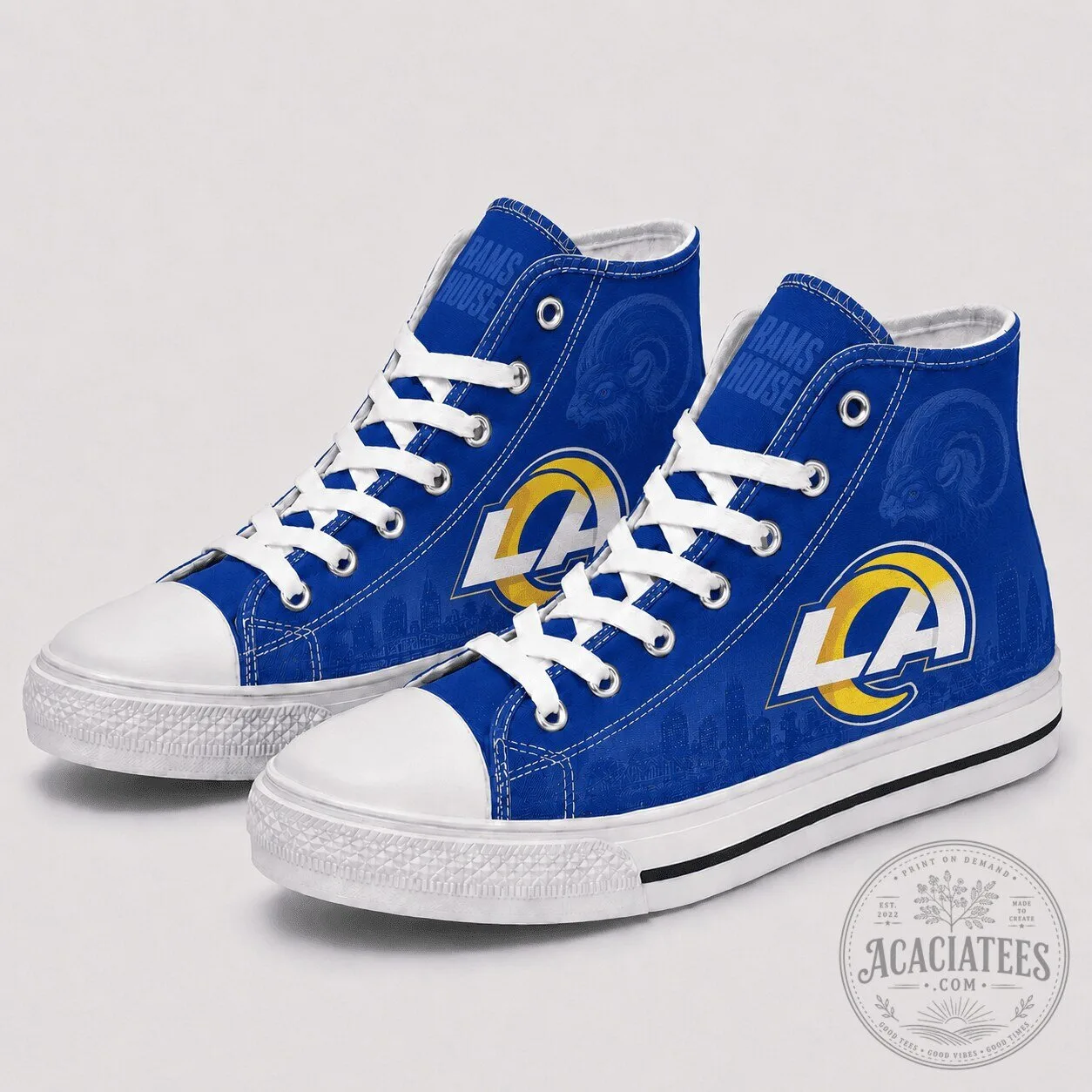 Los Angeles Rams Football Team Blue High Top Canvas Sneakers Shoes
