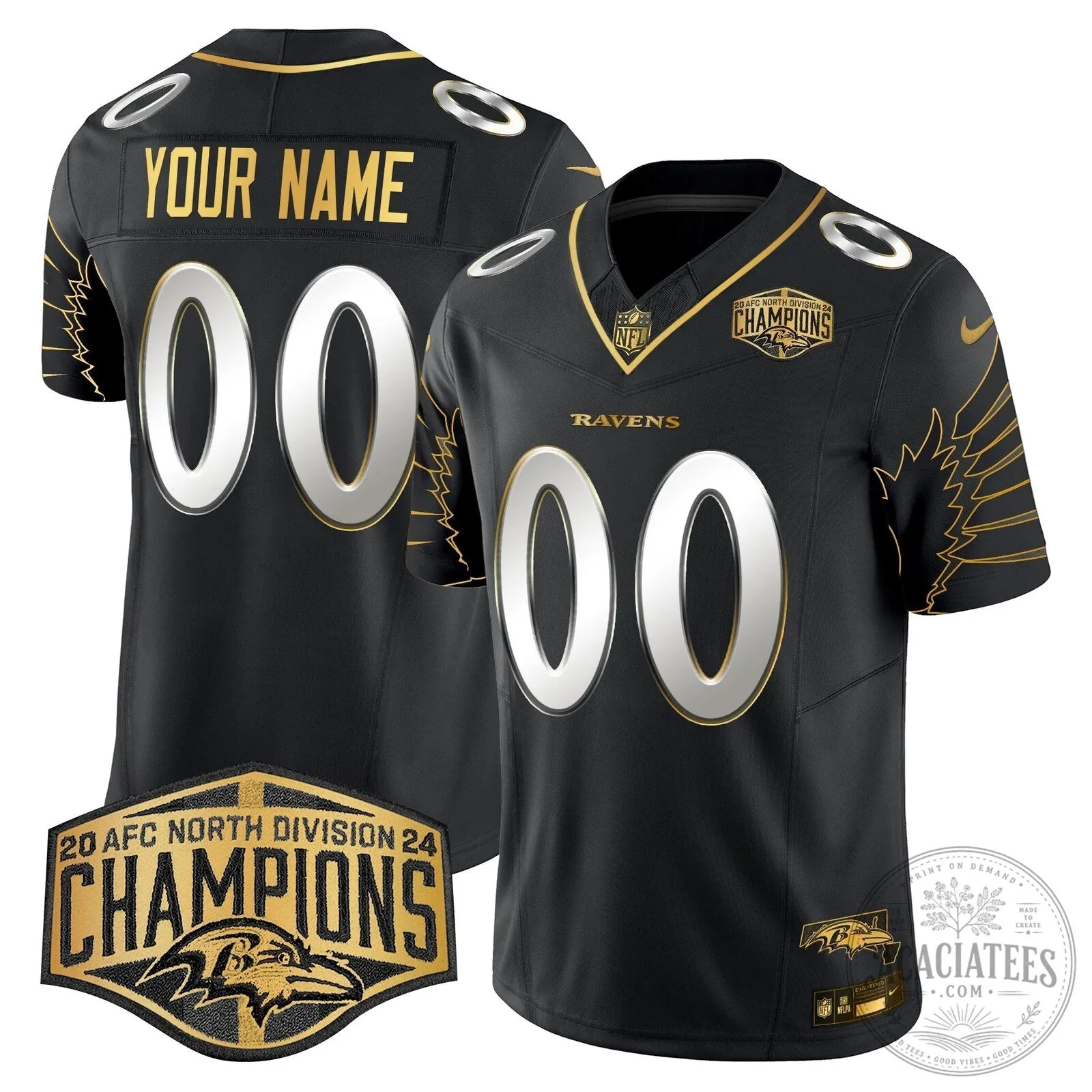 2024 AFC North Division Champions Black Football Jersey for Baltimore Ravens