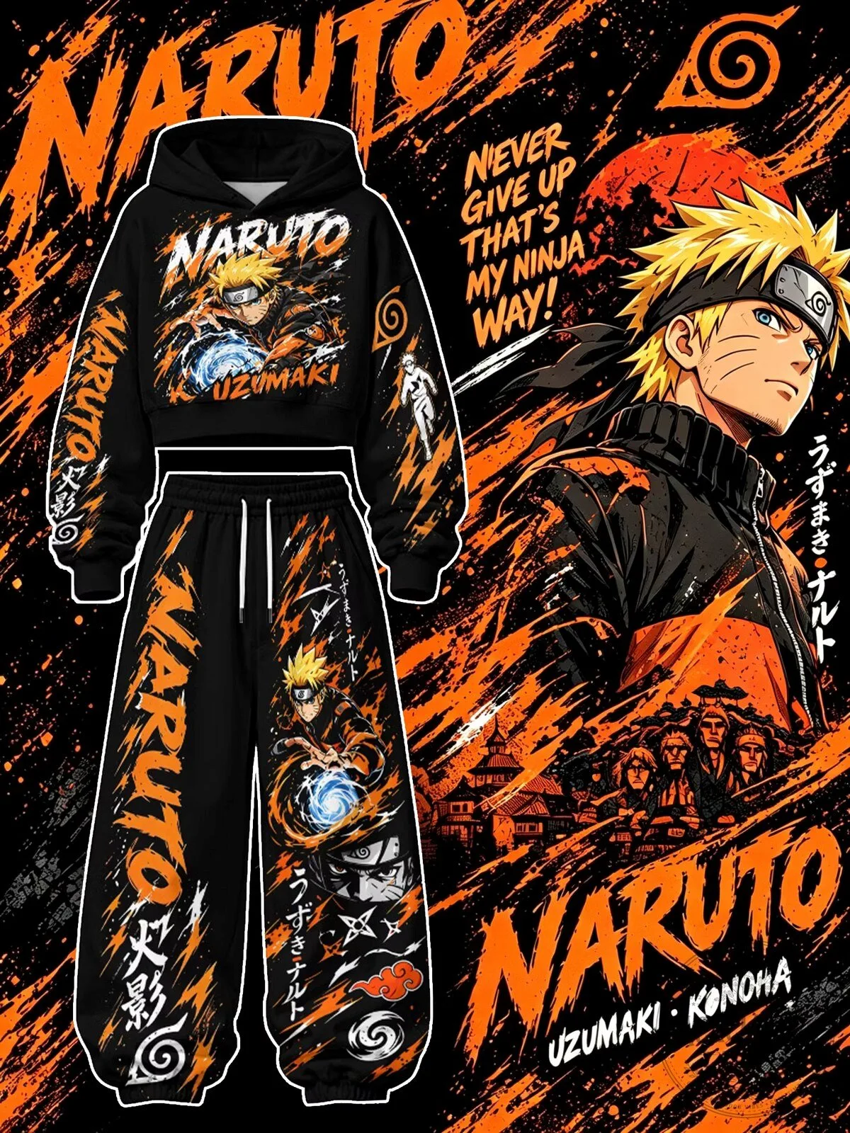 Naruto Uzumaki Never Give Up That's My Ninja Way Hoodie and Pants Set