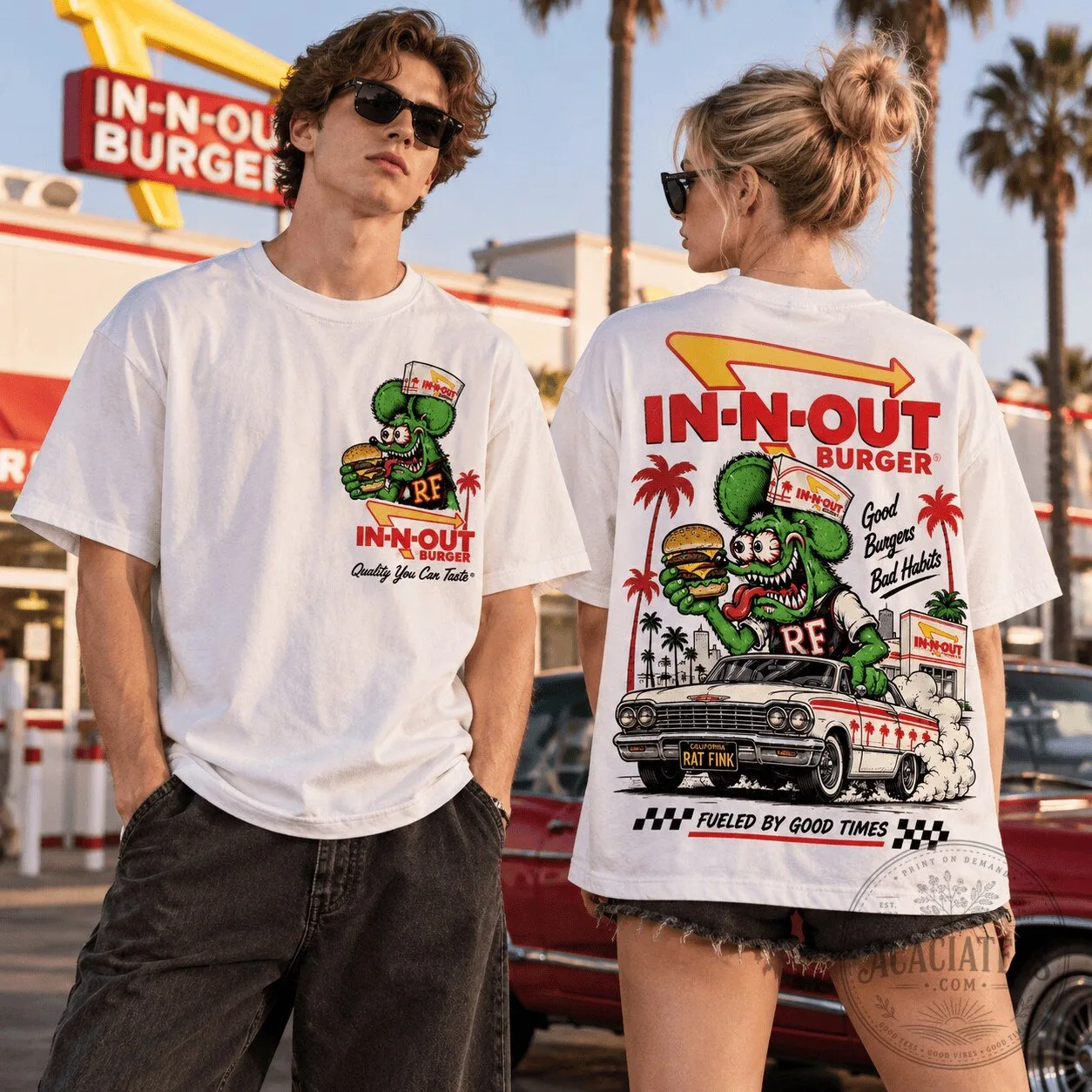 Rat Fink and In-N-Out Burger Good Burgers Bad Habits Vintage T-Shirt