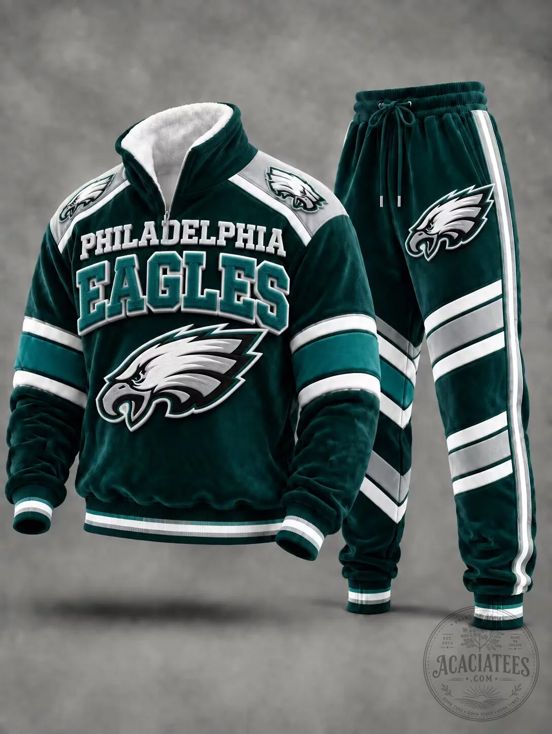 Philadelphia Eagles Football Team Quarter-Zip Pullover Sweatshirt and Jogger Pants Set
