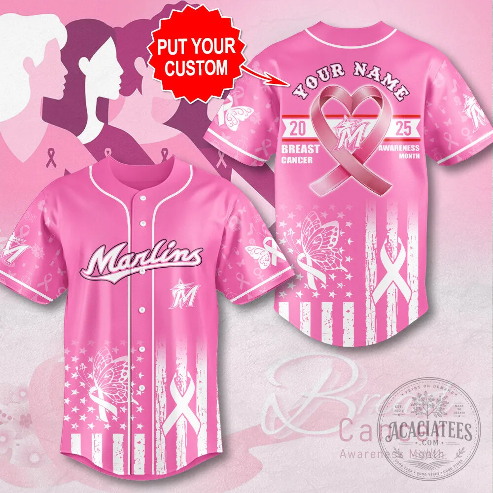 Miami Marlins Baseball Breast Cancer Awareness Pink Custom Jersey
